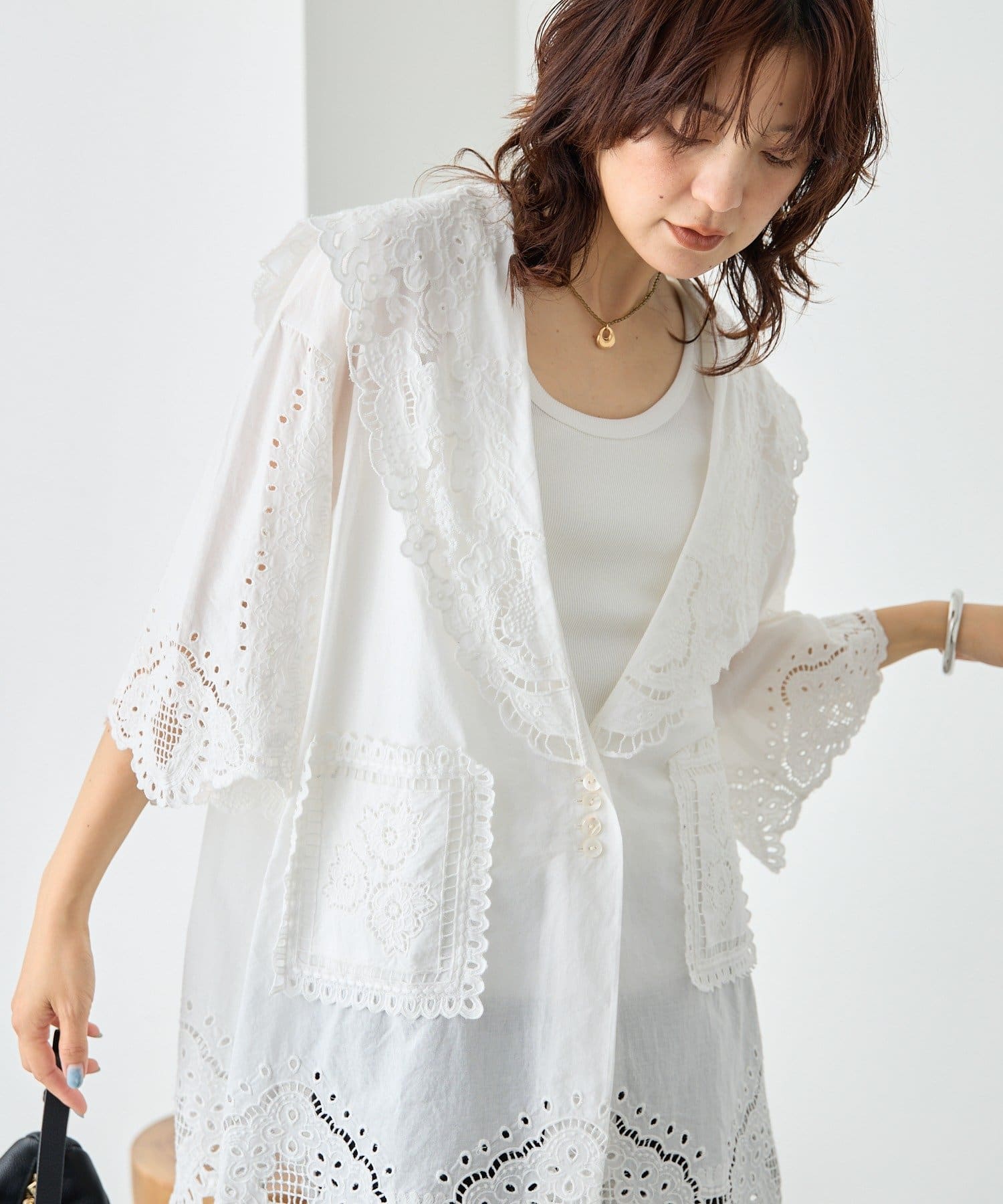 RIVE DROITE(リヴドロワ) 予約【à Nice （ア ・ニース）】カットワークレースシャツ/6月下旬お届け予定
