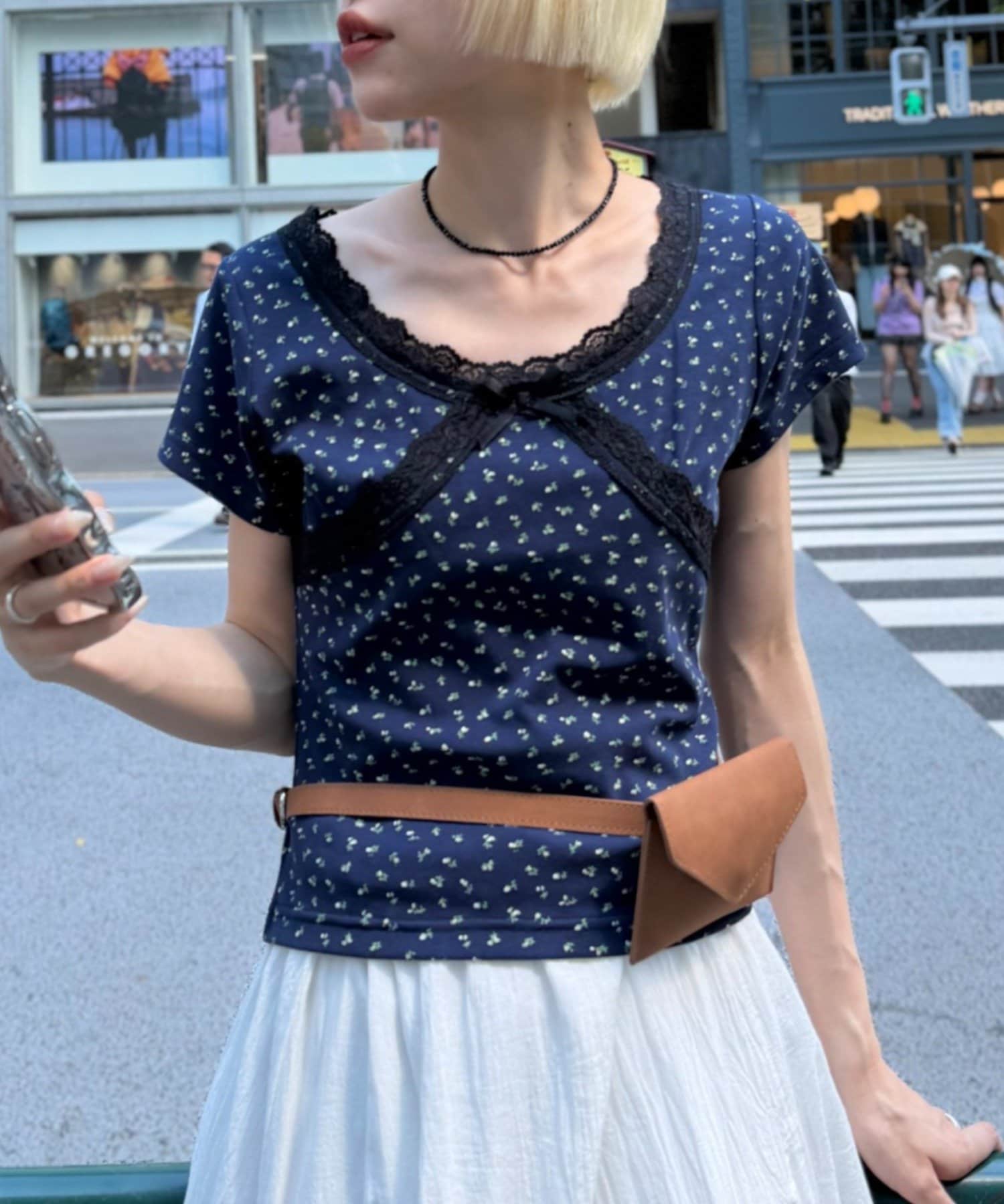 w closet(ダブルクローゼット) レース使いTシャツ
