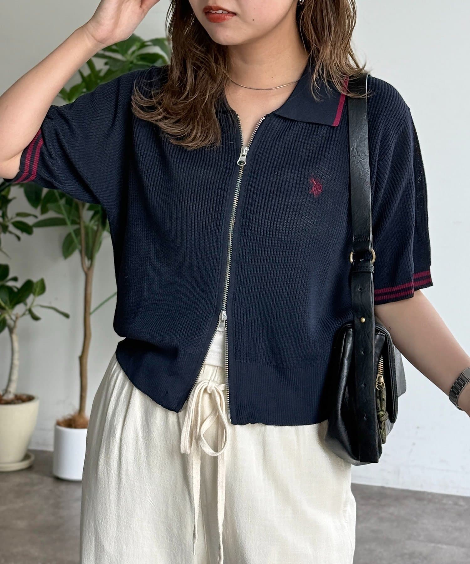 CPCM(シーピーシーエム) 【U.S. POLO ASSN.】襟付きジップ半袖カーディガン