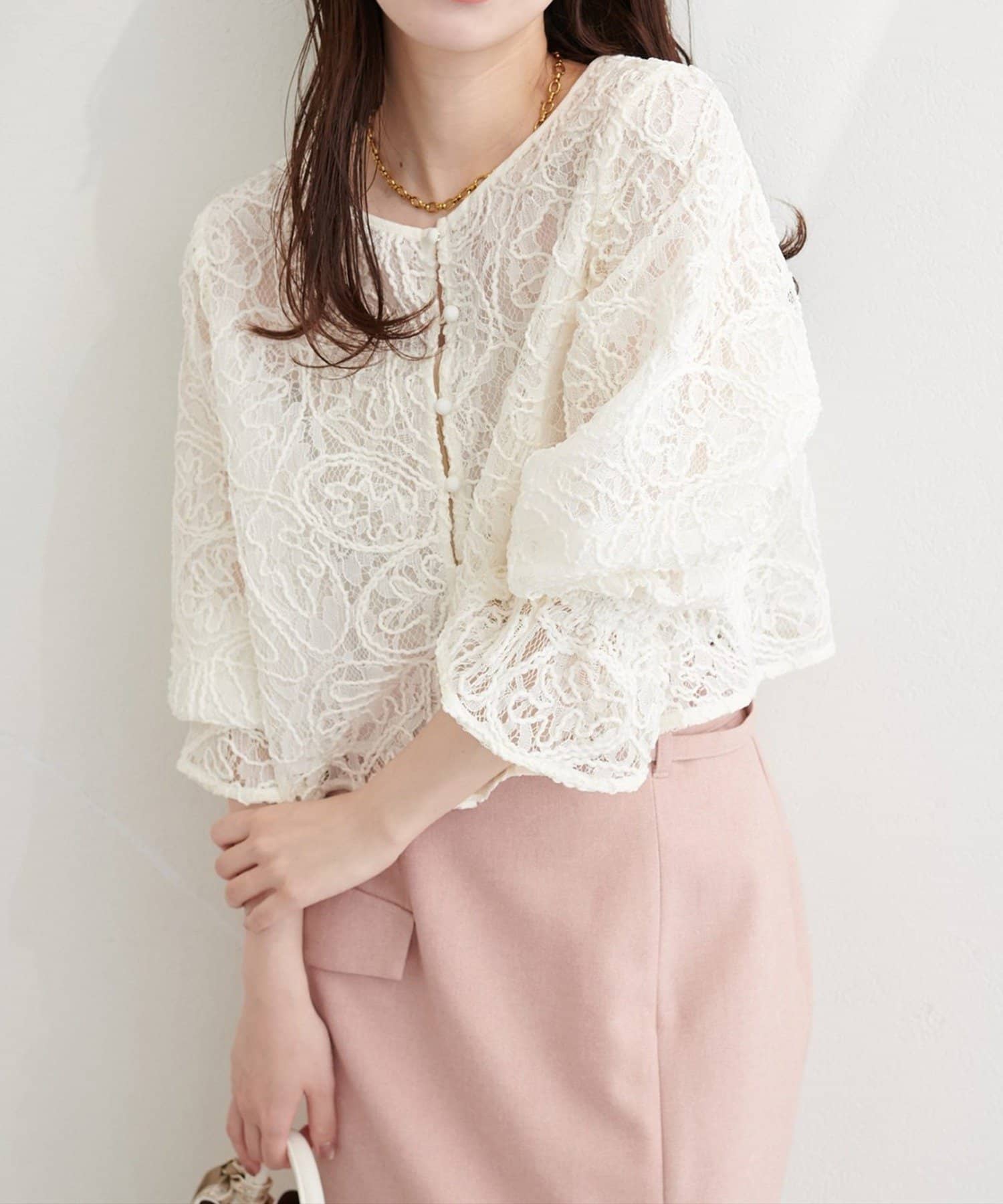 NICE CLAUP / OLIVE des OLIVE OUTLET(ナイスクラップ  / オリーブ デ オリーブ アウトレット) 【natural couture】コード刺繍レースブラウス