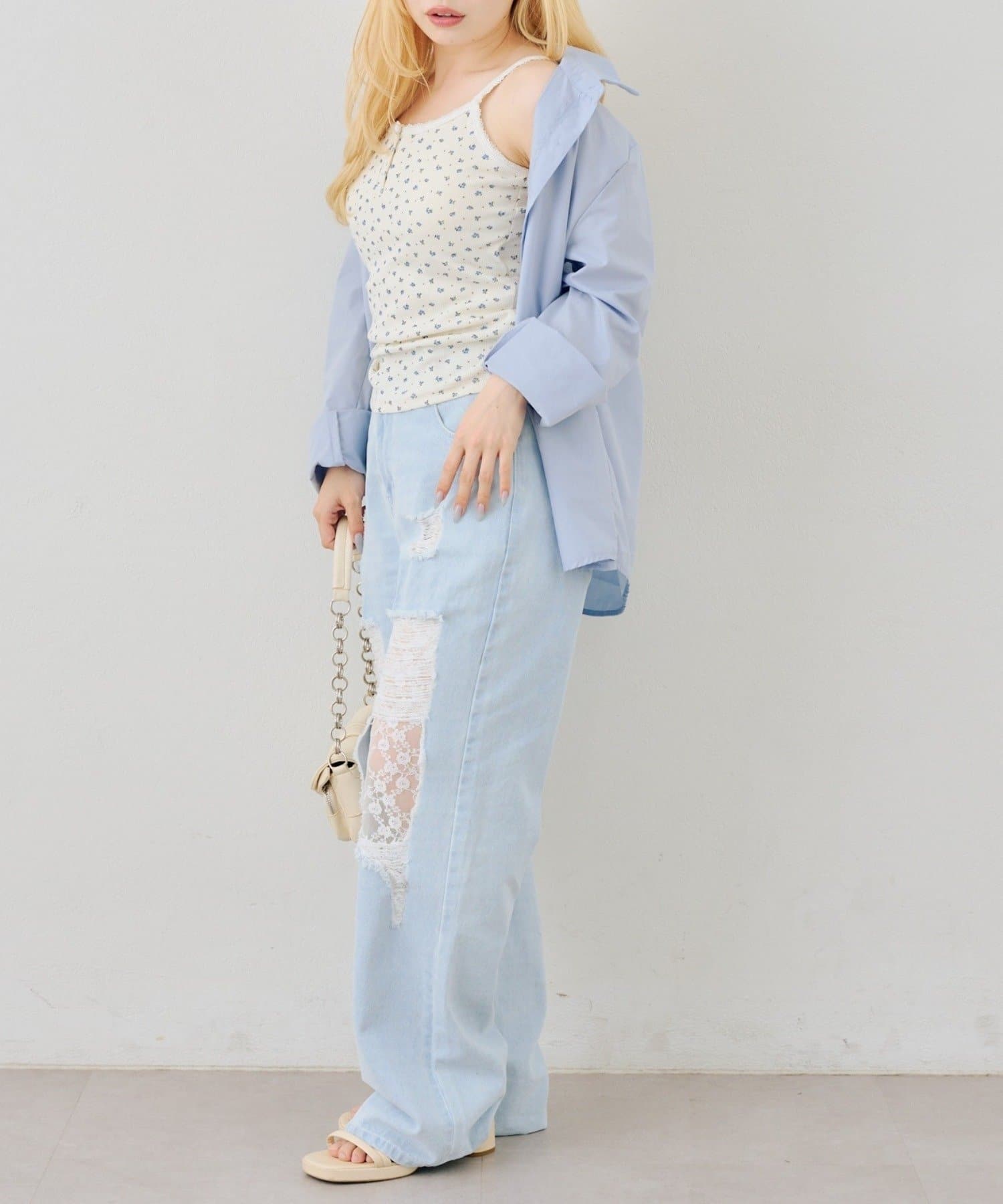 NICE CLAUP / OLIVE des OLIVE OUTLET(ナイスクラップ  / オリーブ デ オリーブ アウトレット) 【continuer】ダメージ&レースストレートデニム