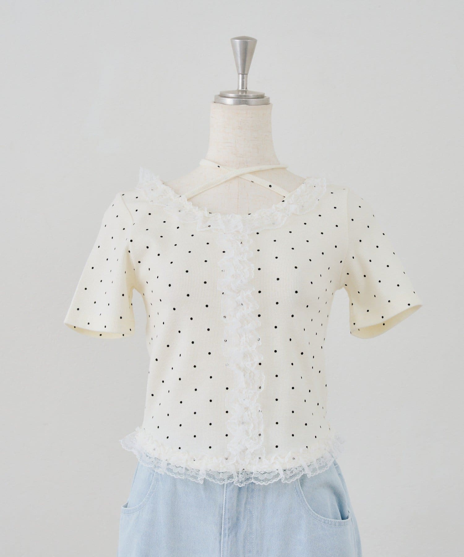 NICE CLAUP / OLIVE des OLIVE OUTLET(ナイスクラップ  / オリーブ デ オリーブ アウトレット) 【continuer】レースフリルテレコT