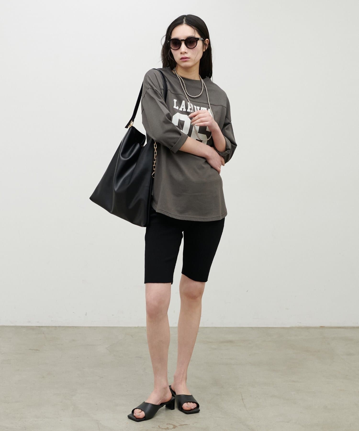 NICE CLAUP / OLIVE des OLIVE OUTLET(ナイスクラップ  / オリーブ デ オリーブ アウトレット) 【LARUTA】7分袖2WAYロゴロンT