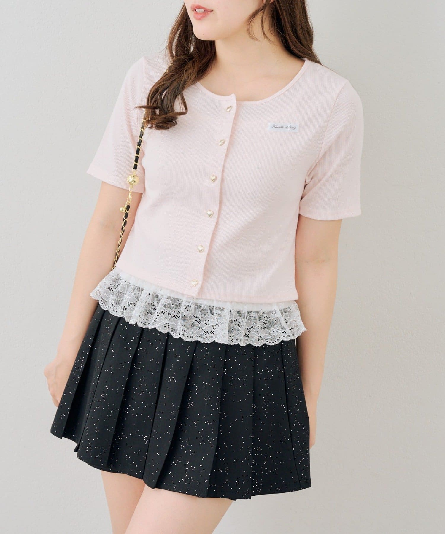 NICE CLAUP / OLIVE des OLIVE OUTLET(ナイスクラップ  / オリーブ デ オリーブ アウトレット) 【ANOTHER】【セットアイテム】半袖カーディガン+裾レースキャミ