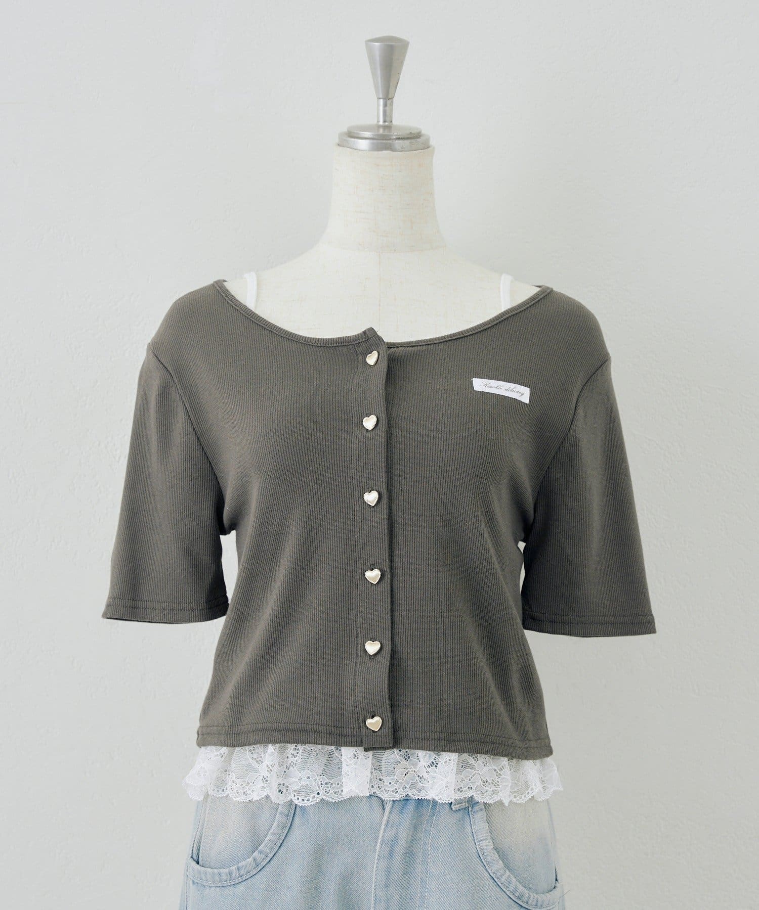 NICE CLAUP / OLIVE des OLIVE OUTLET(ナイスクラップ  / オリーブ デ オリーブ アウトレット) 【ANOTHER】【セットアイテム】半袖カーディガン+裾レースキャミ
