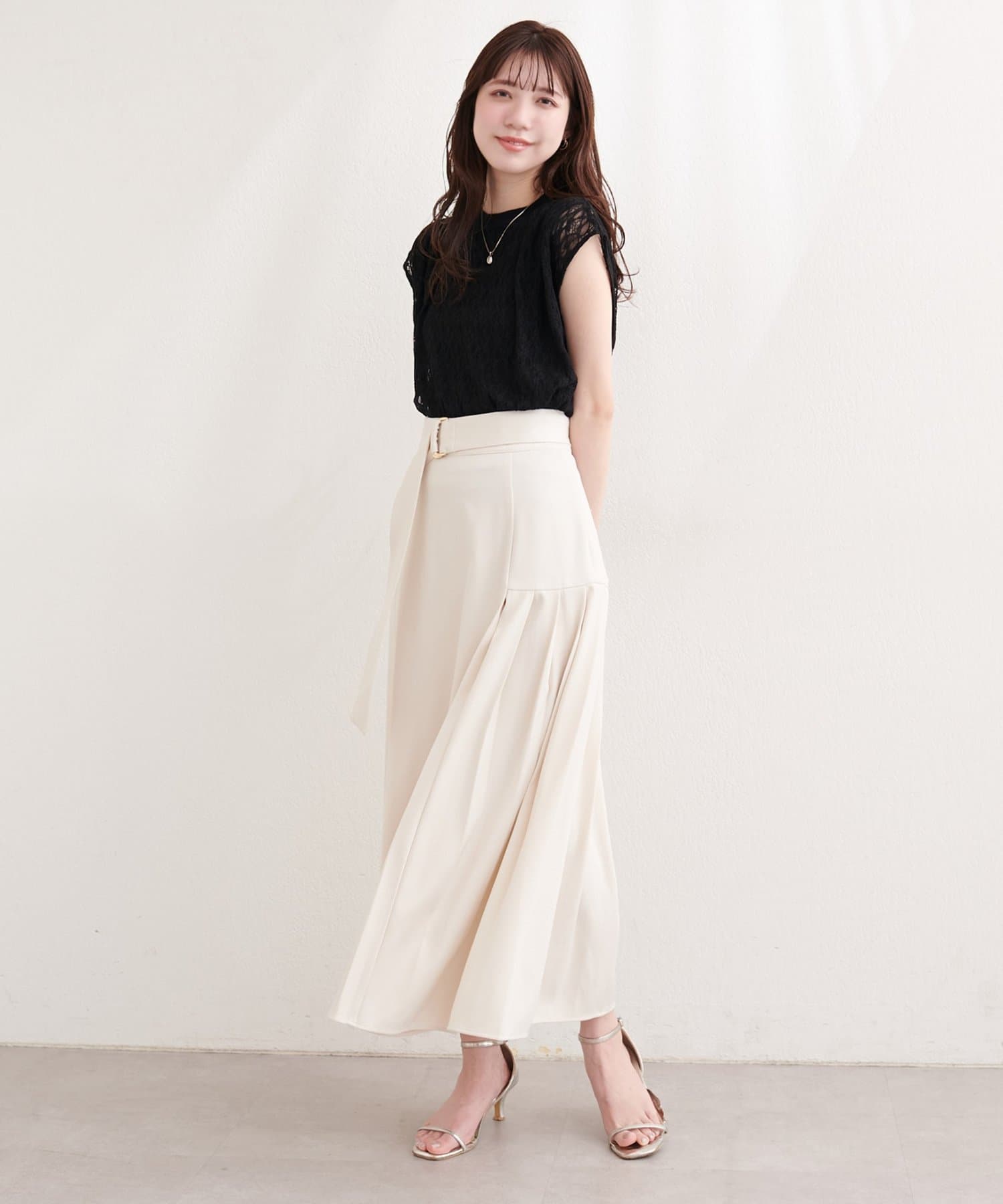 natural couture(ナチュラルクチュール) 【sherbet line】接触冷感レースレイヤードニット