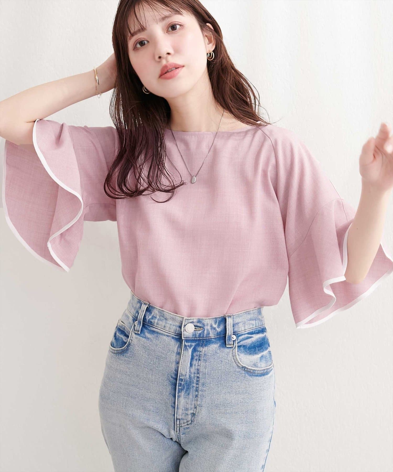 natural couture(ナチュラルクチュール) 麻調合繊ラッフルスリーブブラウス