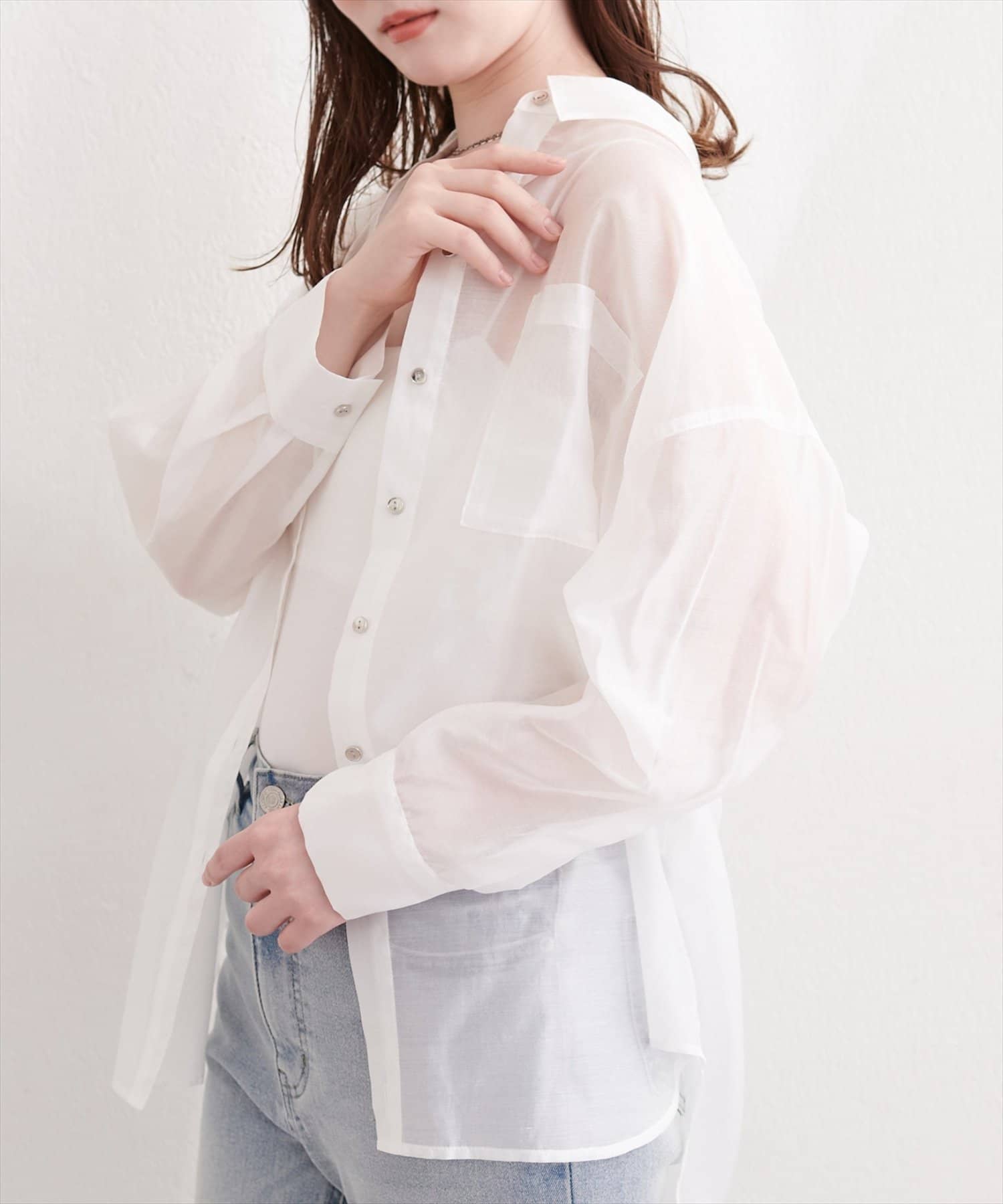 natural couture(ナチュラルクチュール) 【sherbet line】接触冷感ベーシックシアーシャツ