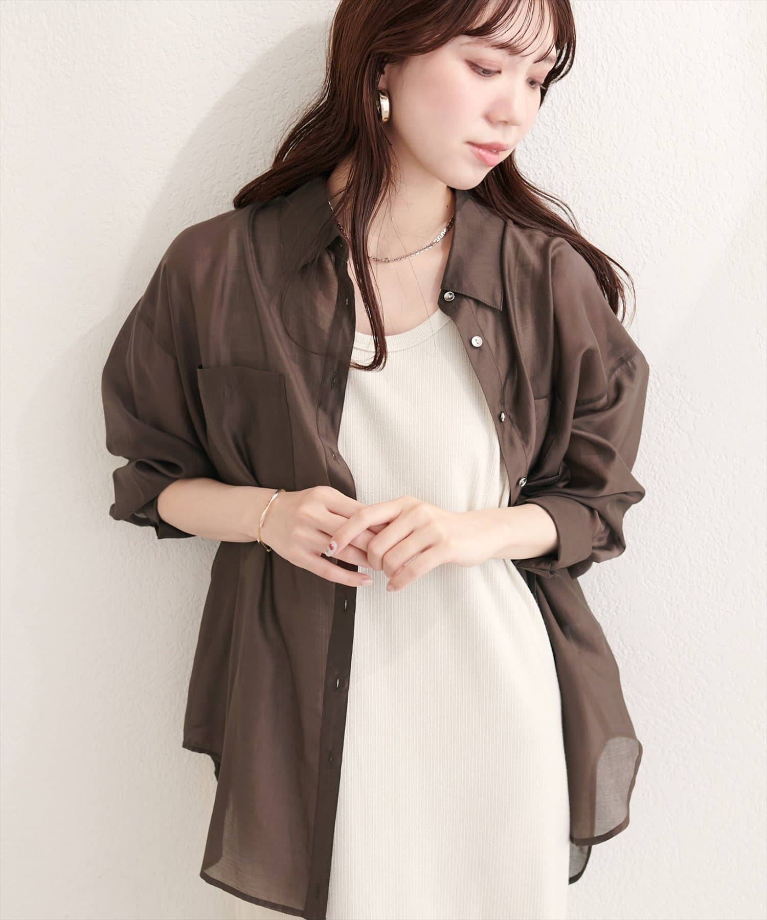 natural couture(ナチュラルクチュール) 【sherbet line】接触冷感ベーシックシアーシャツ
