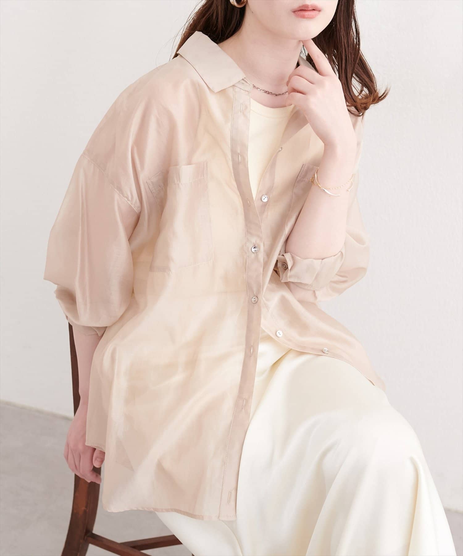 natural couture(ナチュラルクチュール) 【sherbet line】接触冷感ベーシックシアーシャツ
