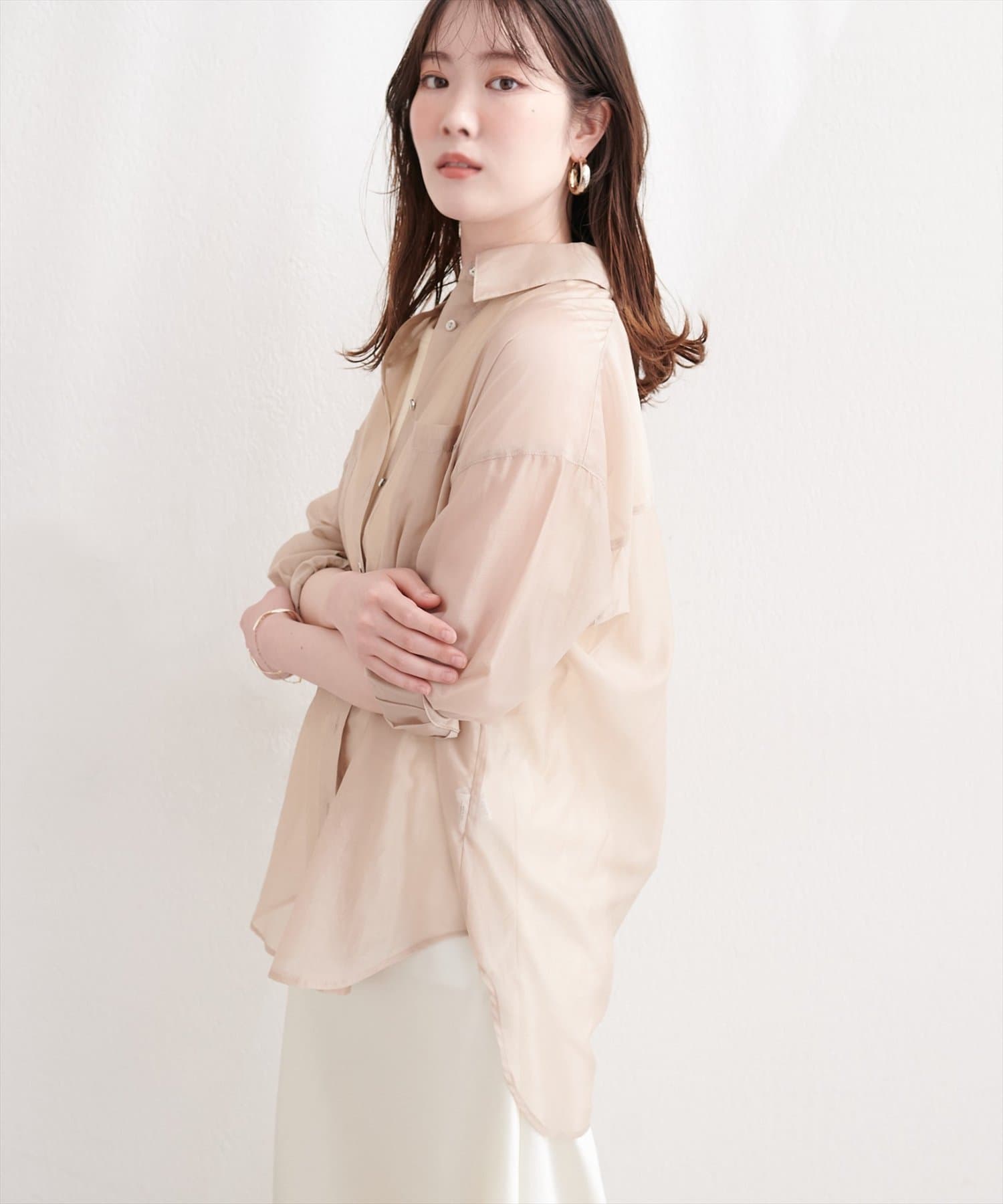 natural couture(ナチュラルクチュール) 【sherbet line】接触冷感ベーシックシアーシャツ