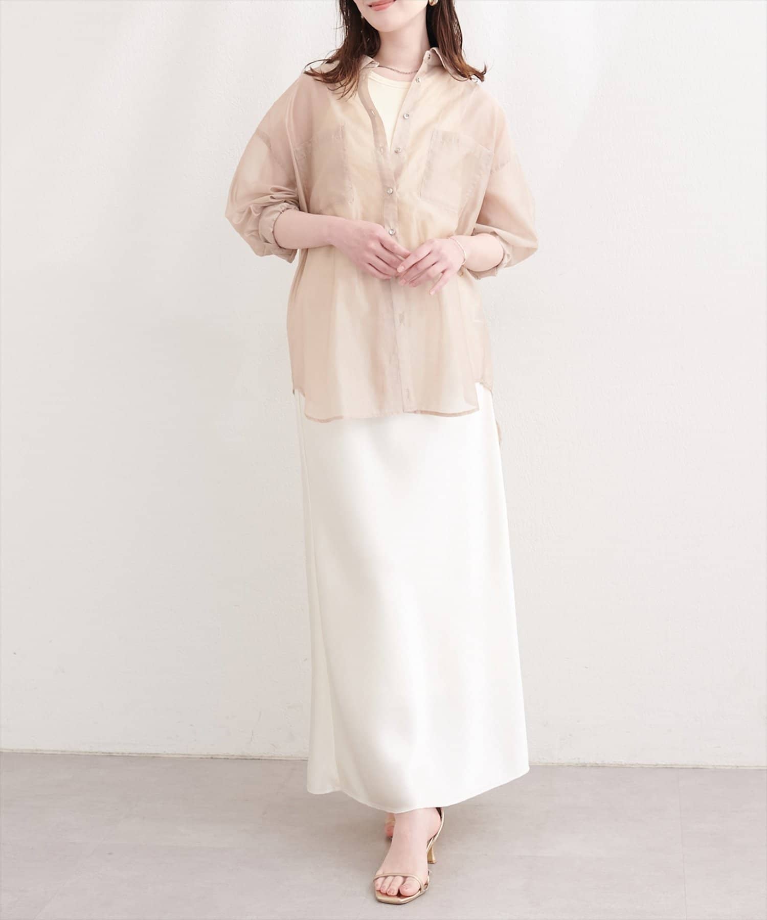natural couture(ナチュラルクチュール) 【sherbet line】接触冷感ベーシックシアーシャツ