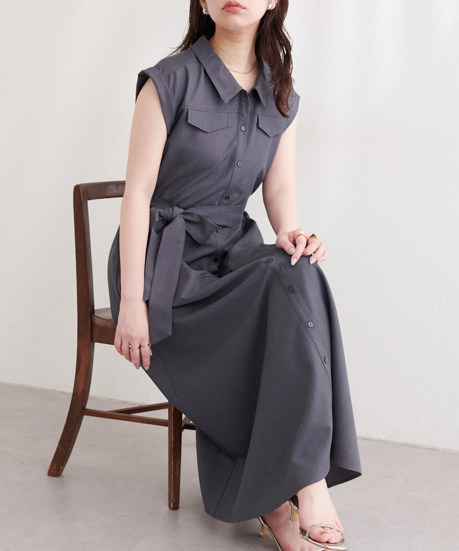 natural couture(ナチュラルクチュール) ミリタリーノースリワンピース