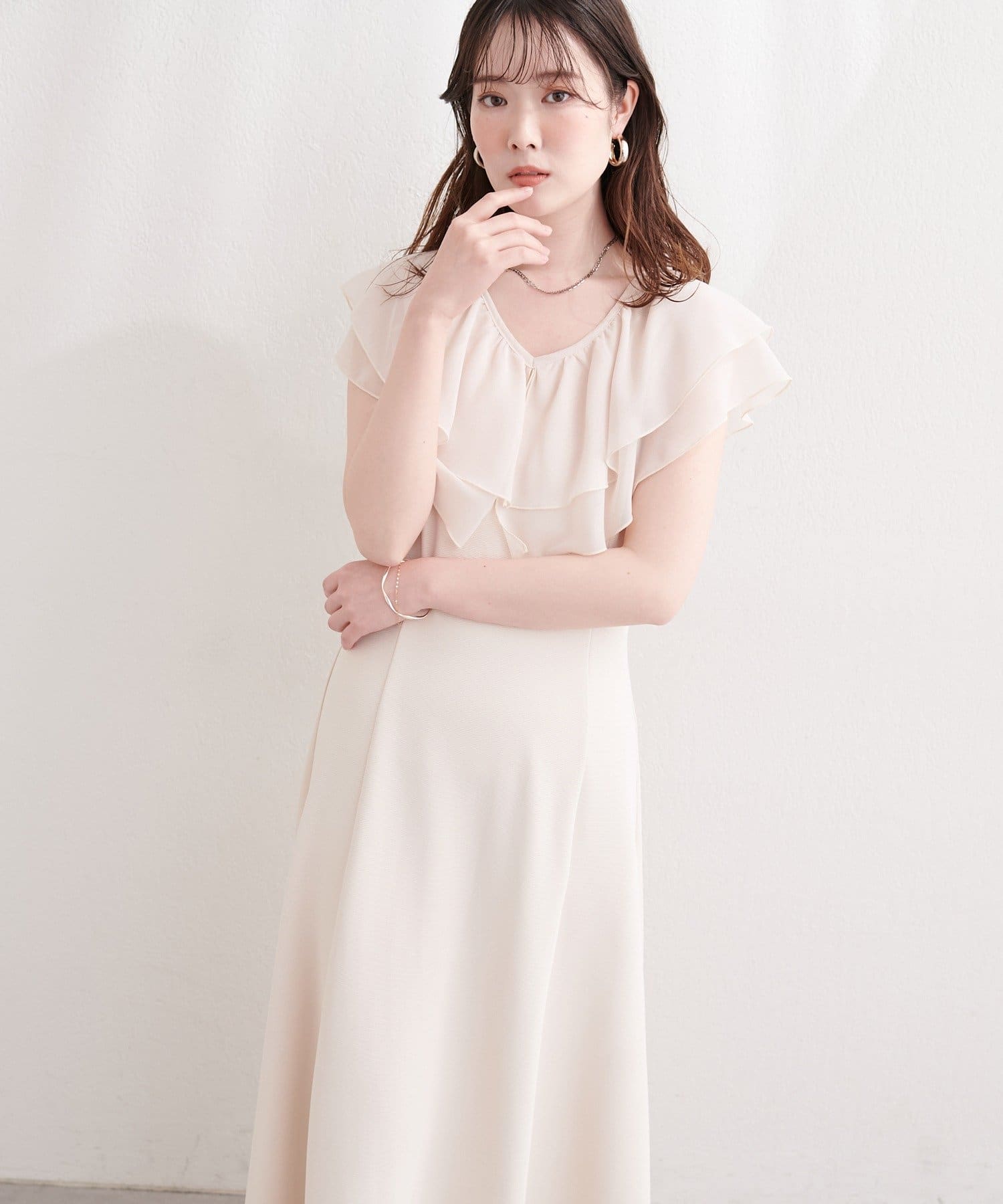 natural couture(ナチュラルクチュール) 〈osono〉フリルカラーリップルワンピース