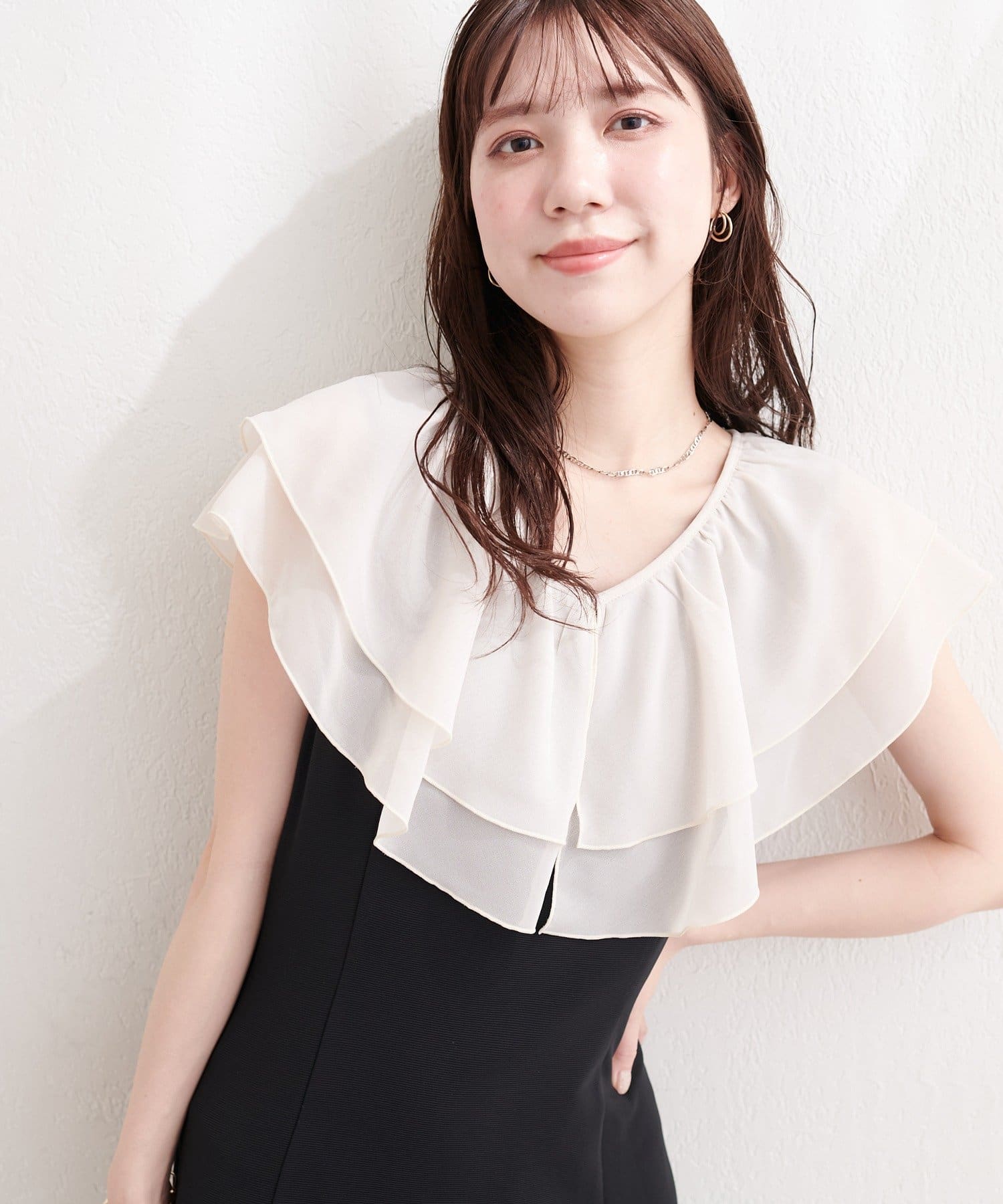 natural couture(ナチュラルクチュール) 〈osono〉フリルカラーリップルワンピース