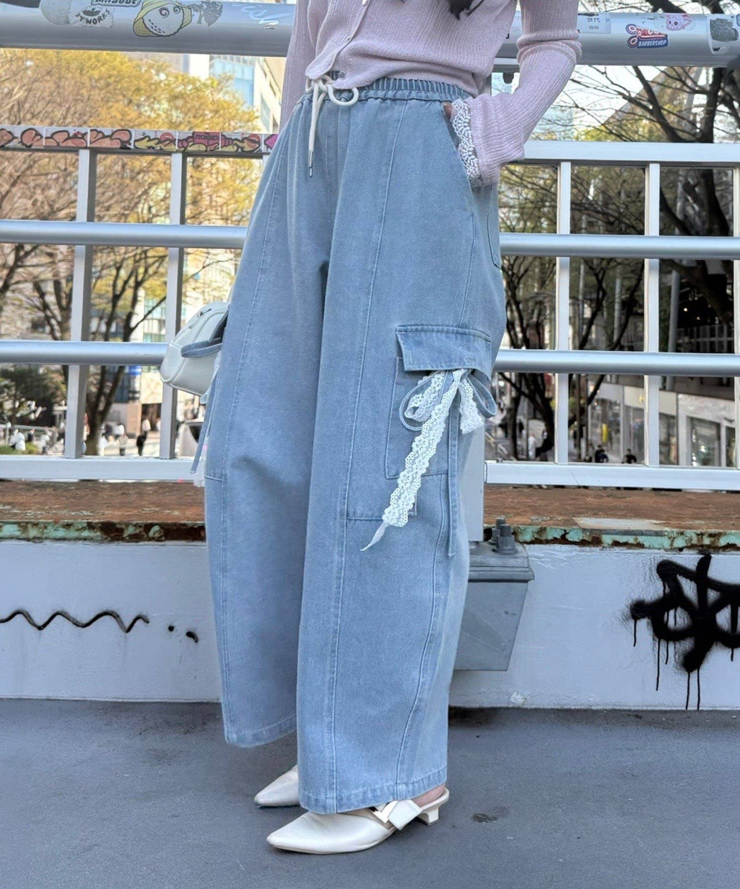 NICE CLAUP / OLIVE des OLIVE OUTLET(ナイスクラップ  / オリーブ デ オリーブ アウトレット) 【continuer】2WAYリボンカーゴパンツ
