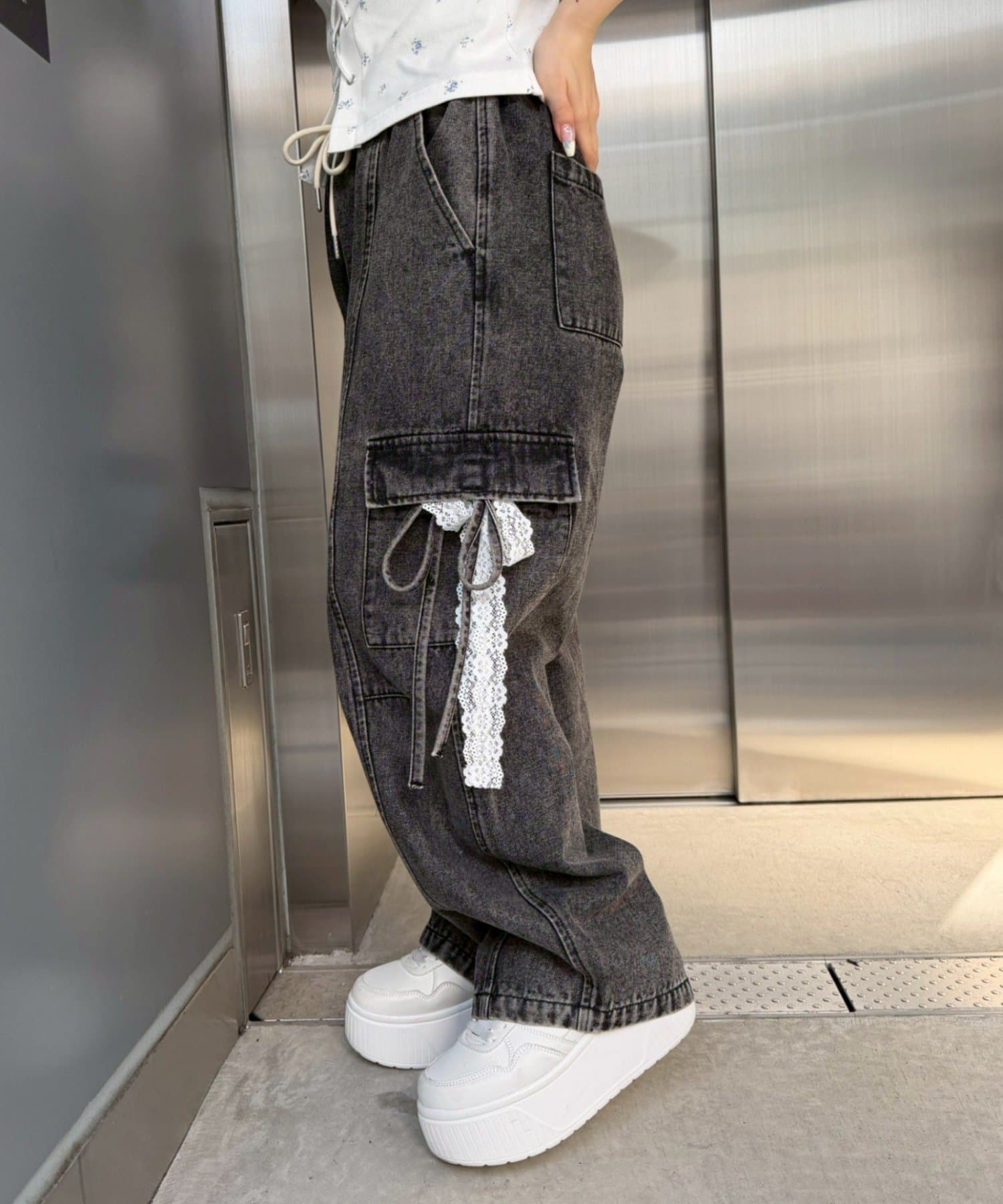NICE CLAUP / OLIVE des OLIVE OUTLET(ナイスクラップ  / オリーブ デ オリーブ アウトレット) 【continuer】2WAYリボンカーゴパンツ