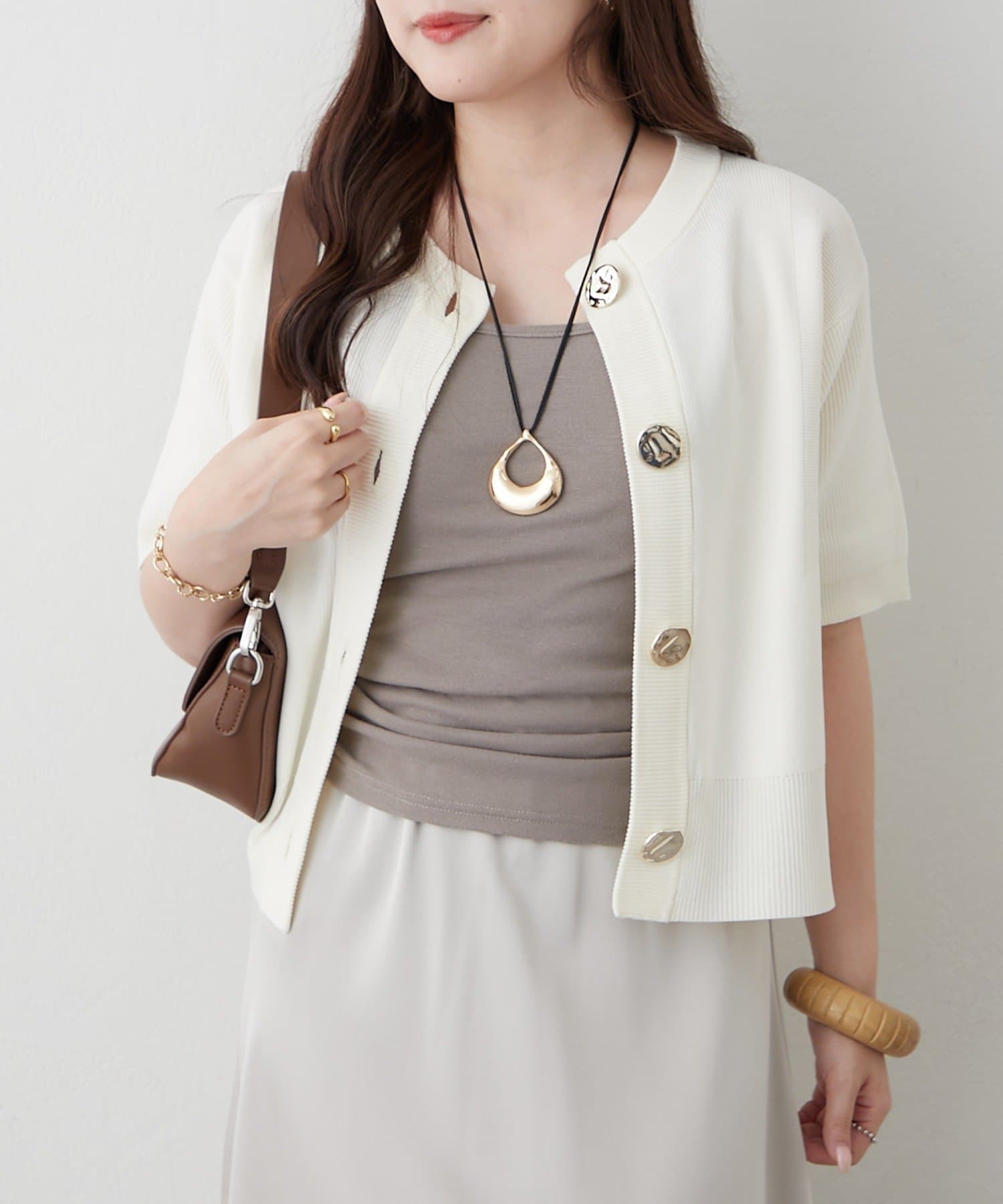 Remind me and forever(リマインドミーアンドフォーエバー) BIGボタンクルーネック5分袖カーディガン