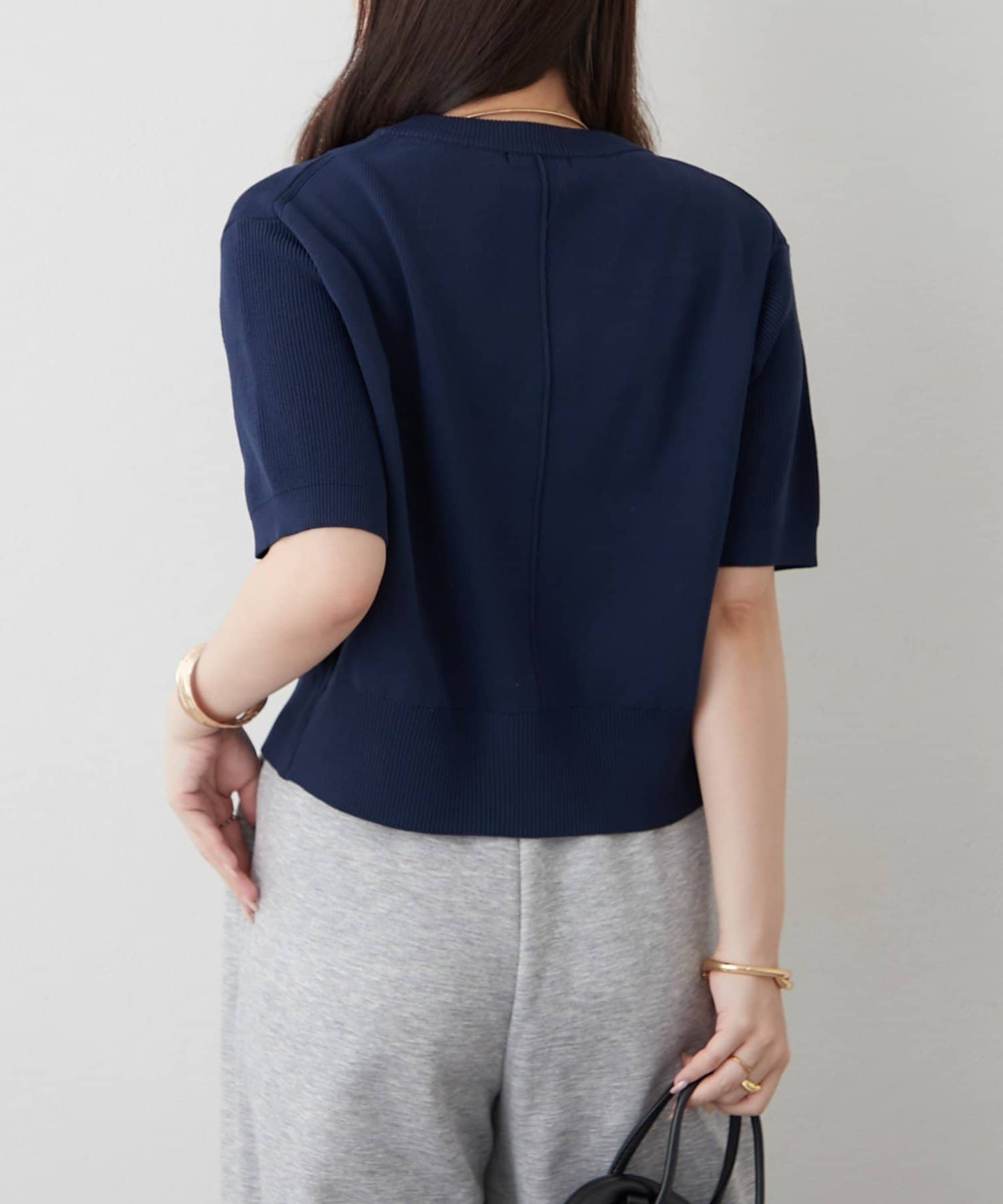 Remind me and forever(リマインドミーアンドフォーエバー) BIGボタンクルーネック5分袖カーディガン