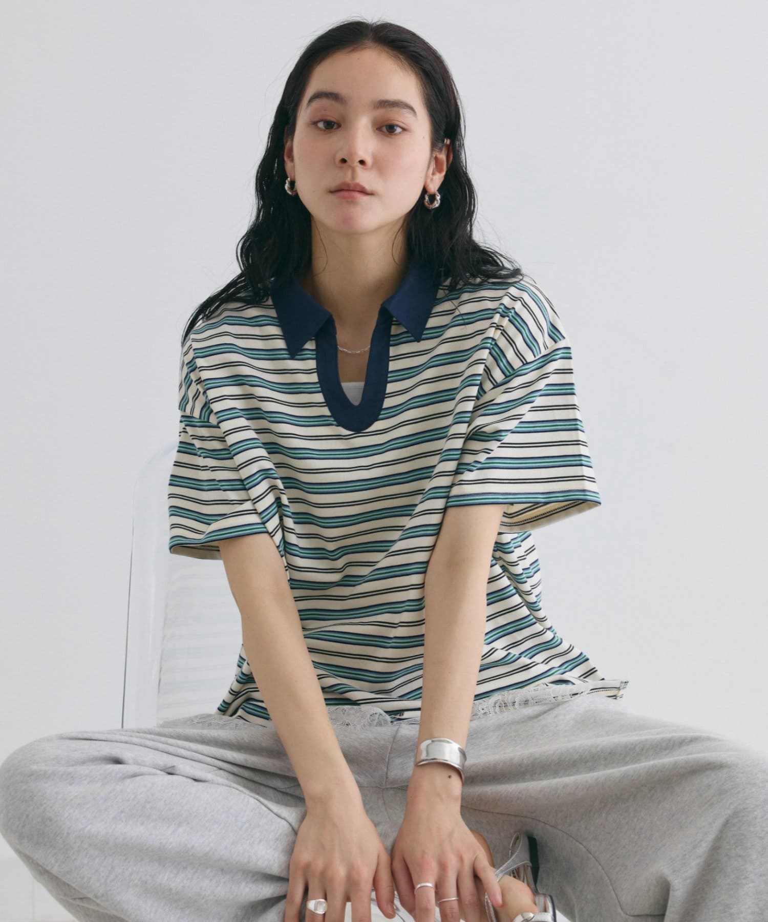 COLONY 2139(コロニー トゥーワンスリーナイン) スキッパーボーダーラガー半袖Tシャツ