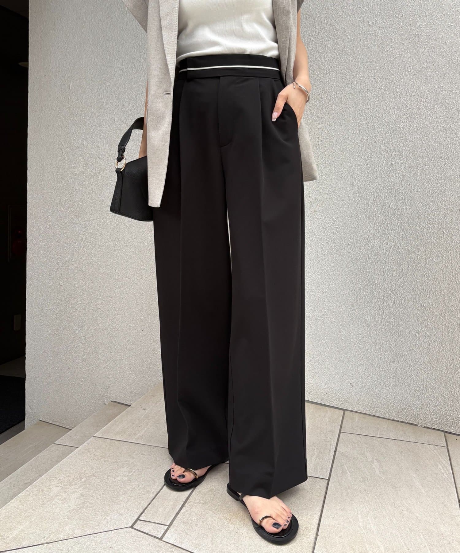 CAPRICIEUX LE'MAGE(カプリシュレマージュ) 【脚長効果◎】ワイドベルト1タックパンツ