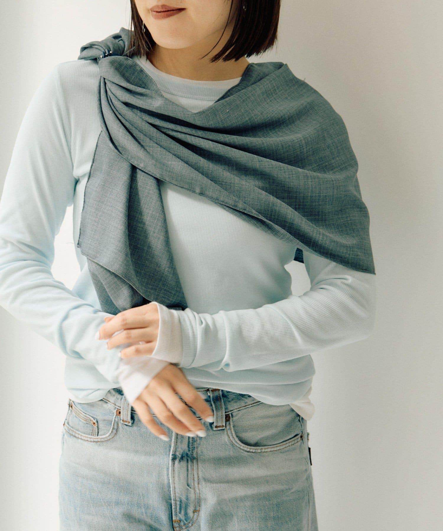 OUTLET(アウトレット) 【ear PAPILLONNER】リング付き無地ロングストール