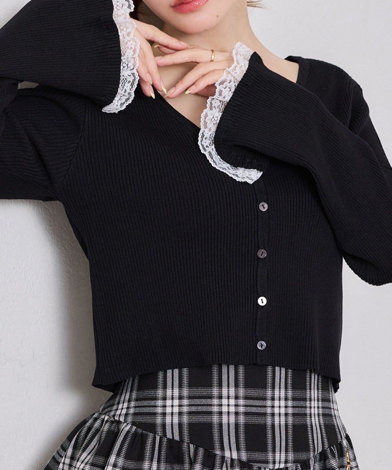 NICE CLAUP / OLIVE des OLIVE OUTLET(ナイスクラップ  / オリーブ デ オリーブ アウトレット) 【one after another】袖レースカーディガン