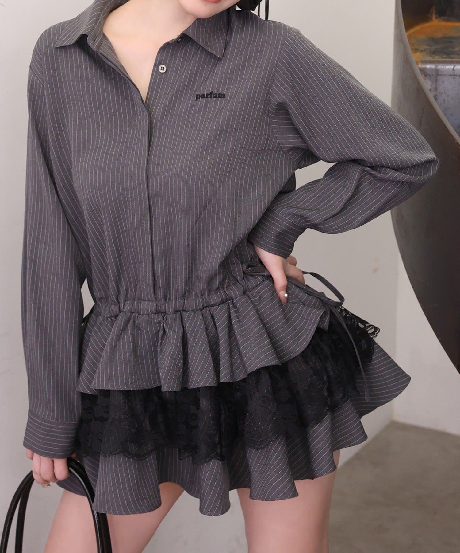 NICE CLAUP / OLIVE des OLIVE OUTLET(ナイスクラップ  / オリーブ デ オリーブ アウトレット) 【one after another】肩あきティアードシャツワンピ