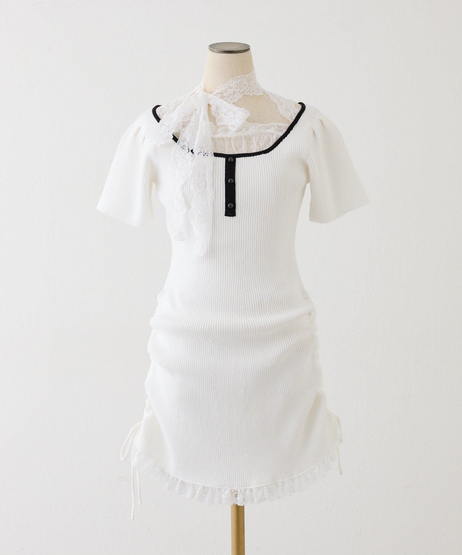 one after another NICE CLAUP(ワンアフターアナザー ナイスクラップ) 【Lace Collection】ニットミニワンピース