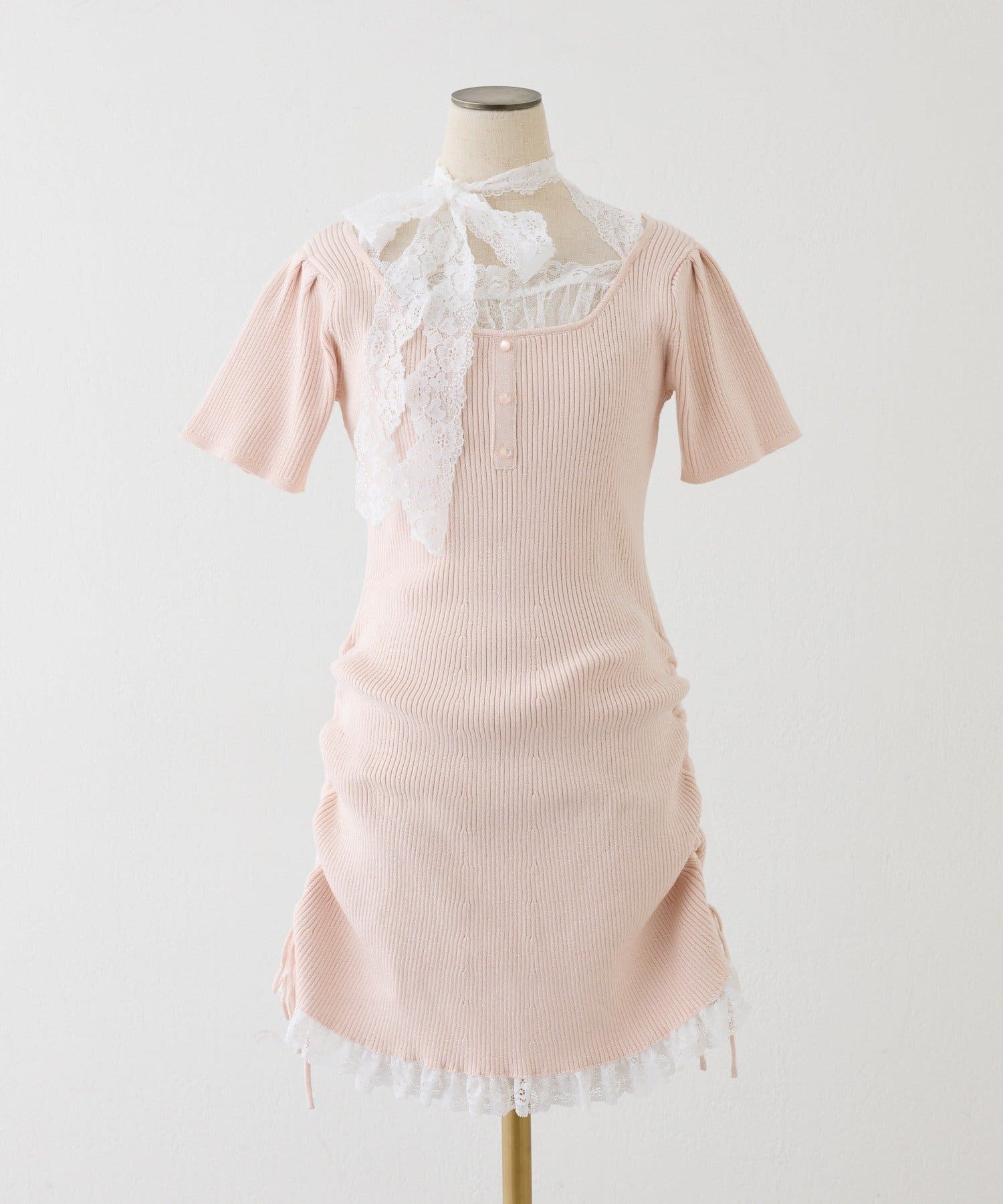 one after another NICE CLAUP(ワンアフターアナザー ナイスクラップ) 【Lace Collection】ニットミニワンピース