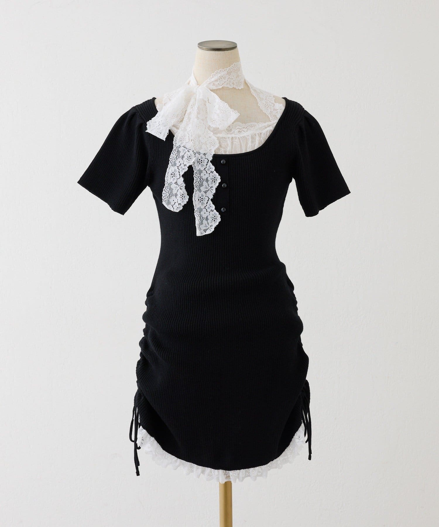 one after another NICE CLAUP(ワンアフターアナザー ナイスクラップ) 【Lace Collection】ニットミニワンピース