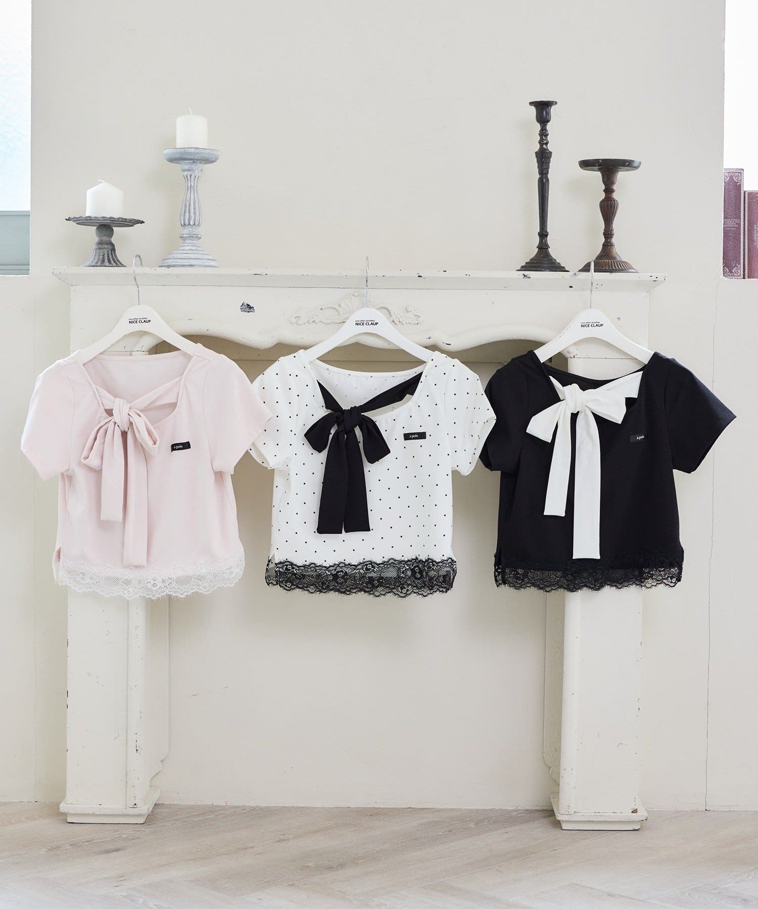one after another NICE CLAUP(ワンアフターアナザー ナイスクラップ) 【Lace Collection】裾レースリボンTee