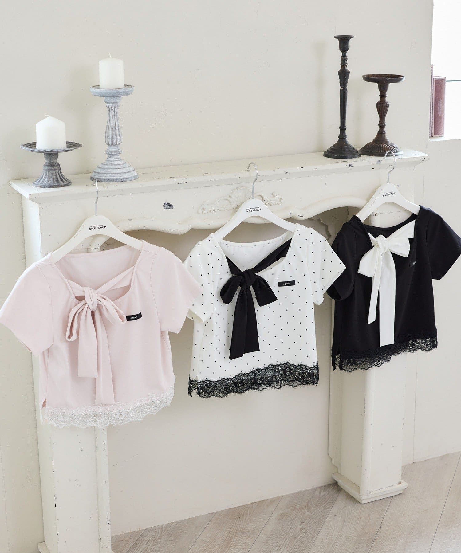 one after another NICE CLAUP(ワンアフターアナザー ナイスクラップ) 【Lace Collection】裾レースリボンTee