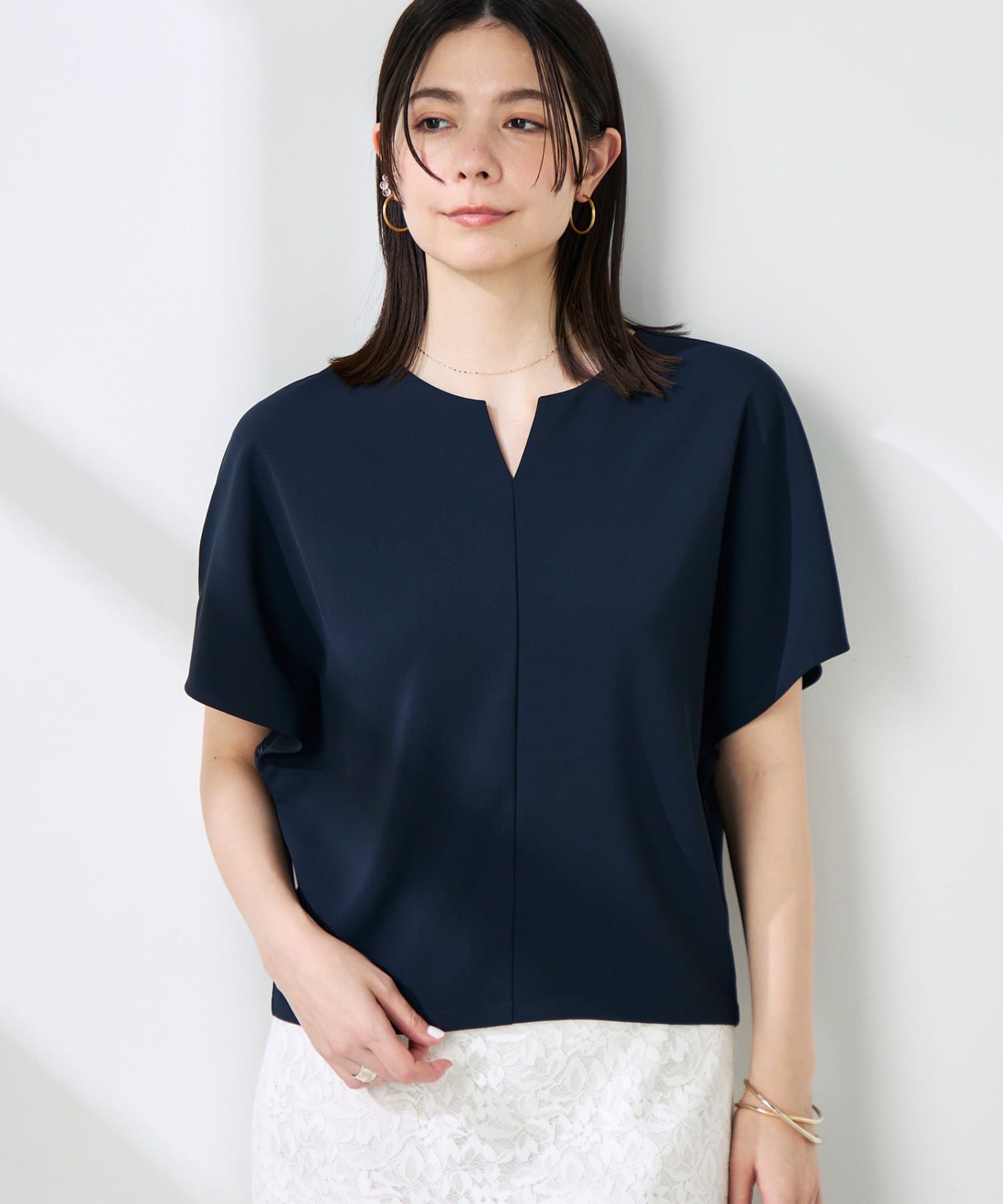 NOLLEY'S(ノーリーズ) 《セットアップ対応》ウォッシャブルツイルケープ風ブラウス