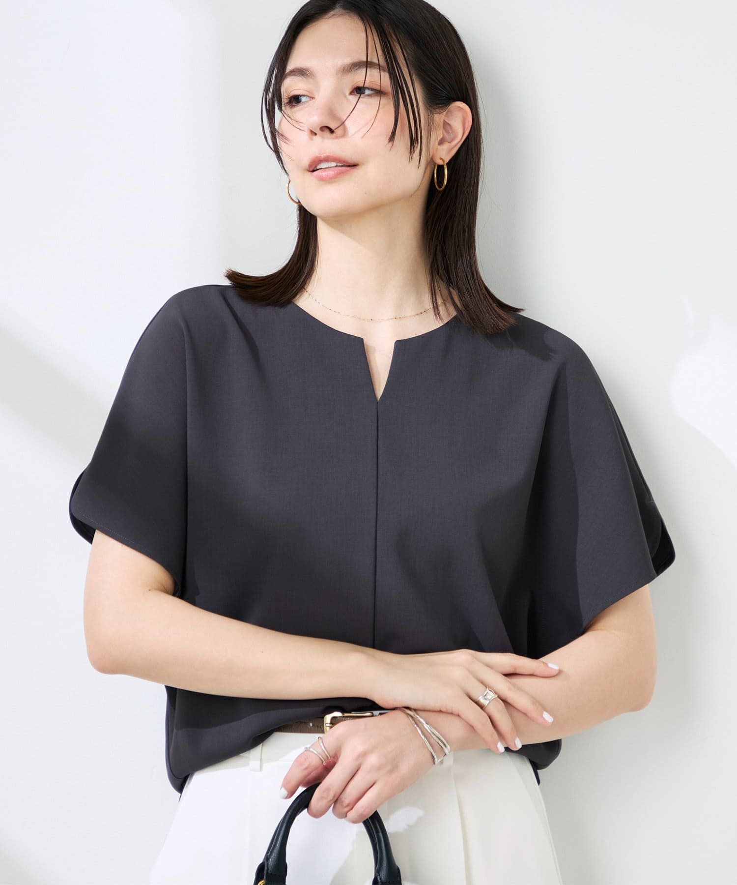 NOLLEY'S(ノーリーズ) 《セットアップ対応》ウォッシャブルツイルケープ風ブラウス