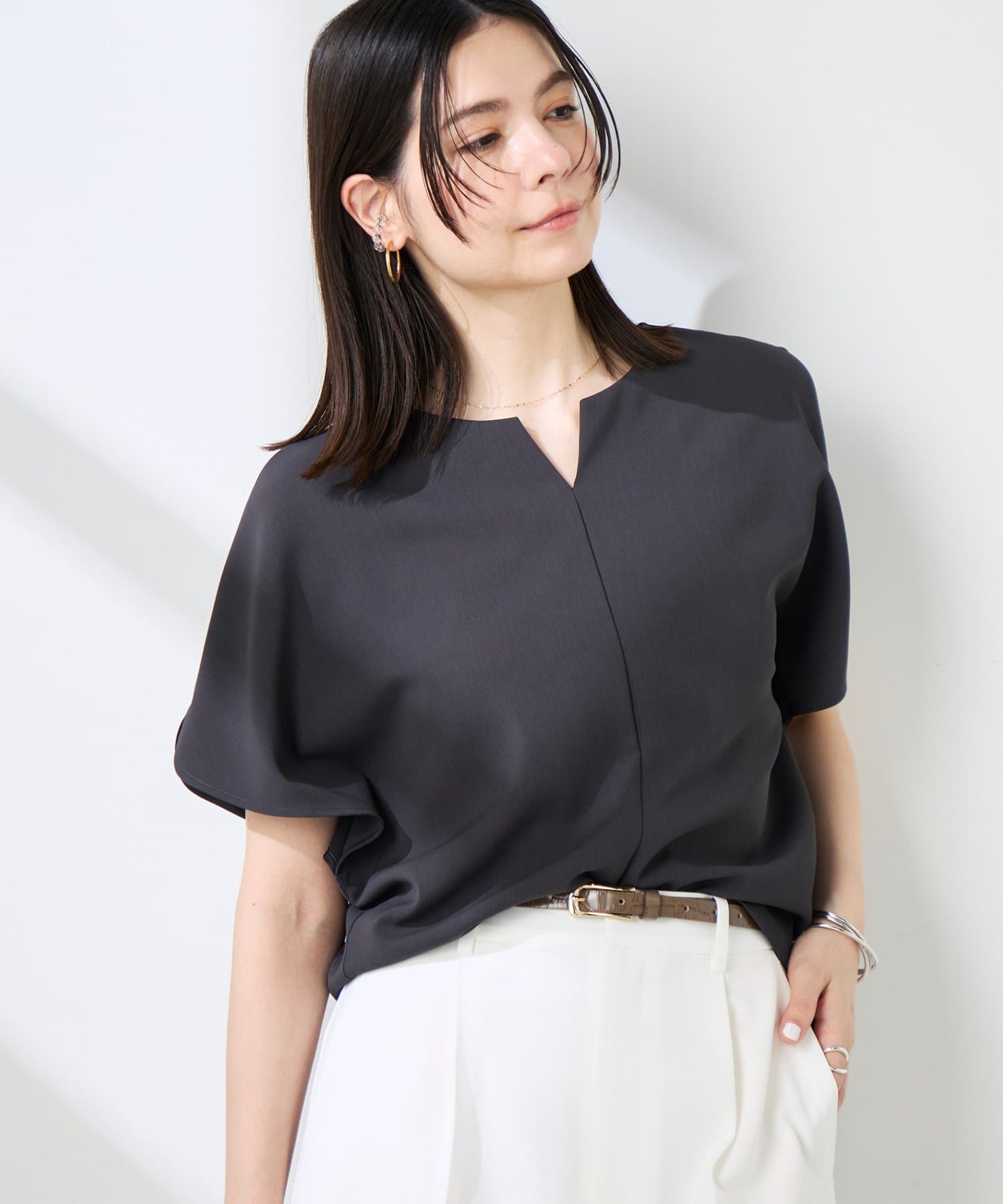 NOLLEY'S(ノーリーズ) 《セットアップ対応》ウォッシャブルツイルケープ風ブラウス