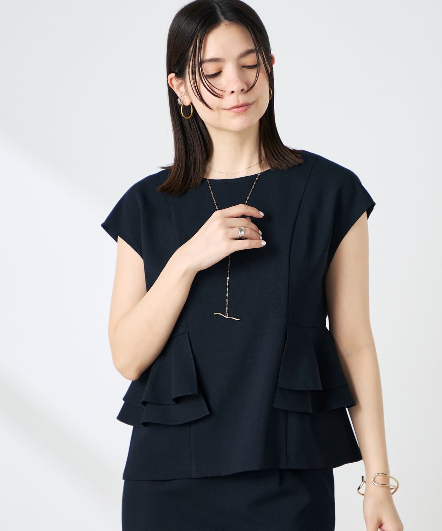 NOLLEY'S(ノーリーズ) ウォッシャブル麻調ペプラムブラウス