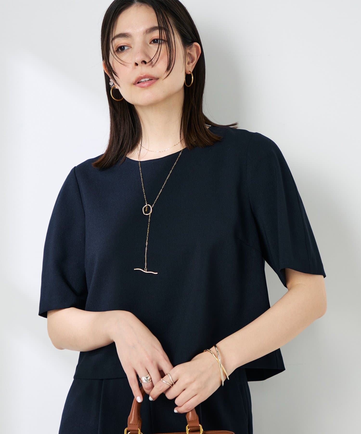 NOLLEY'S(ノーリーズ) 《セットアップ対応》ウォッシャブル麻調5分袖ブラウス