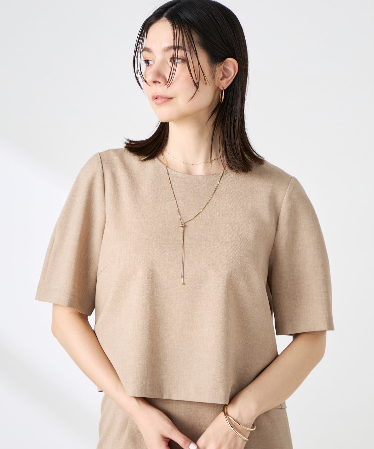NOLLEY'S(ノーリーズ) 《セットアップ対応》ウォッシャブル麻調5分袖ブラウス