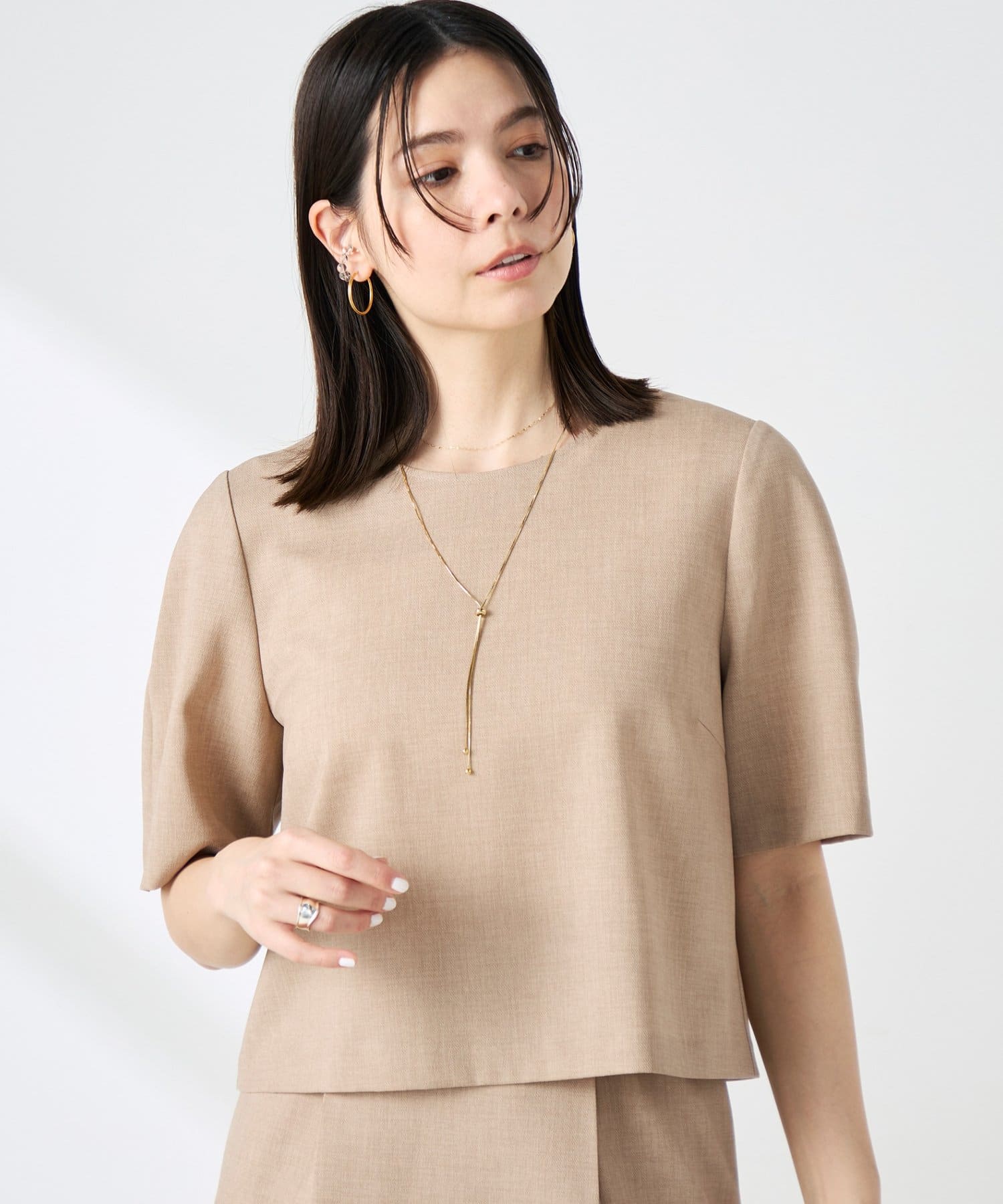 NOLLEY'S(ノーリーズ) 《セットアップ対応》ウォッシャブル麻調5分袖ブラウス