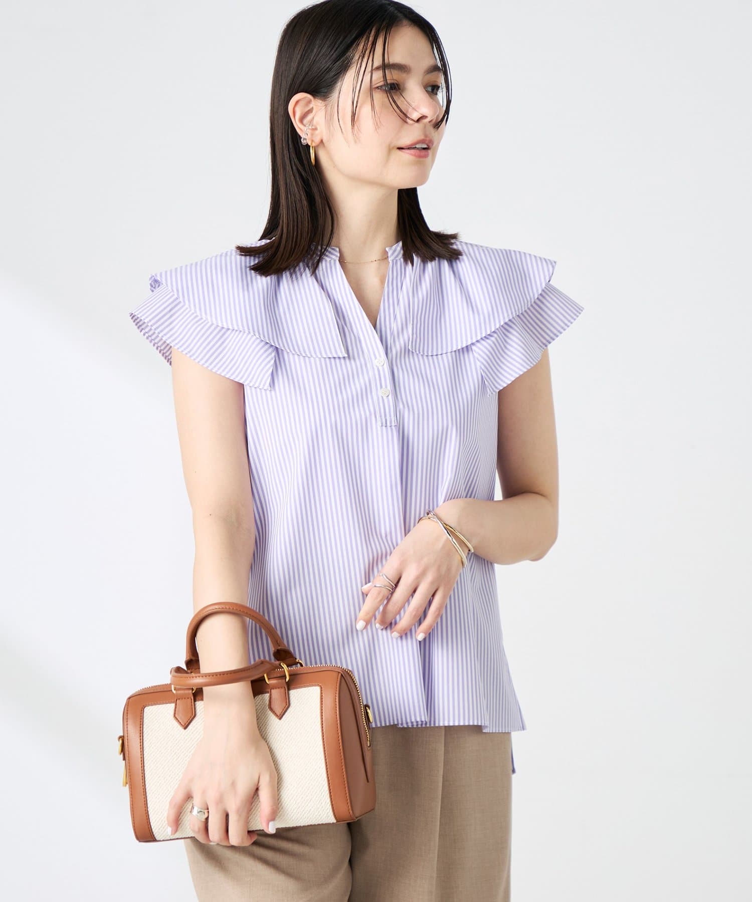 NOLLEY'S(ノーリーズ) ウォッシャブルダブルフリルキーネックブラウス