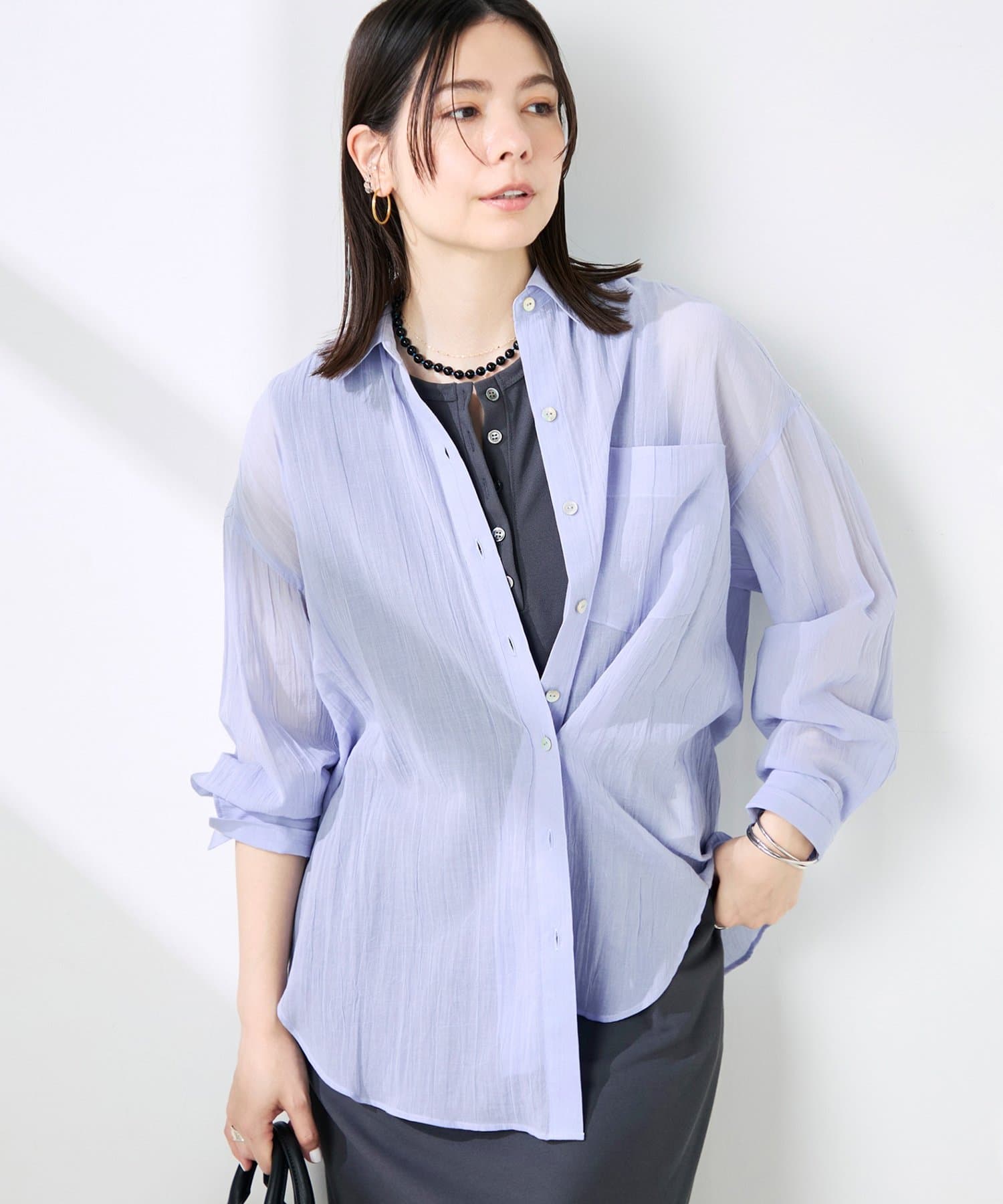 NOLLEY'S(ノーリーズ) ウォッシャブルキャッチワッシャーシアーシャツ