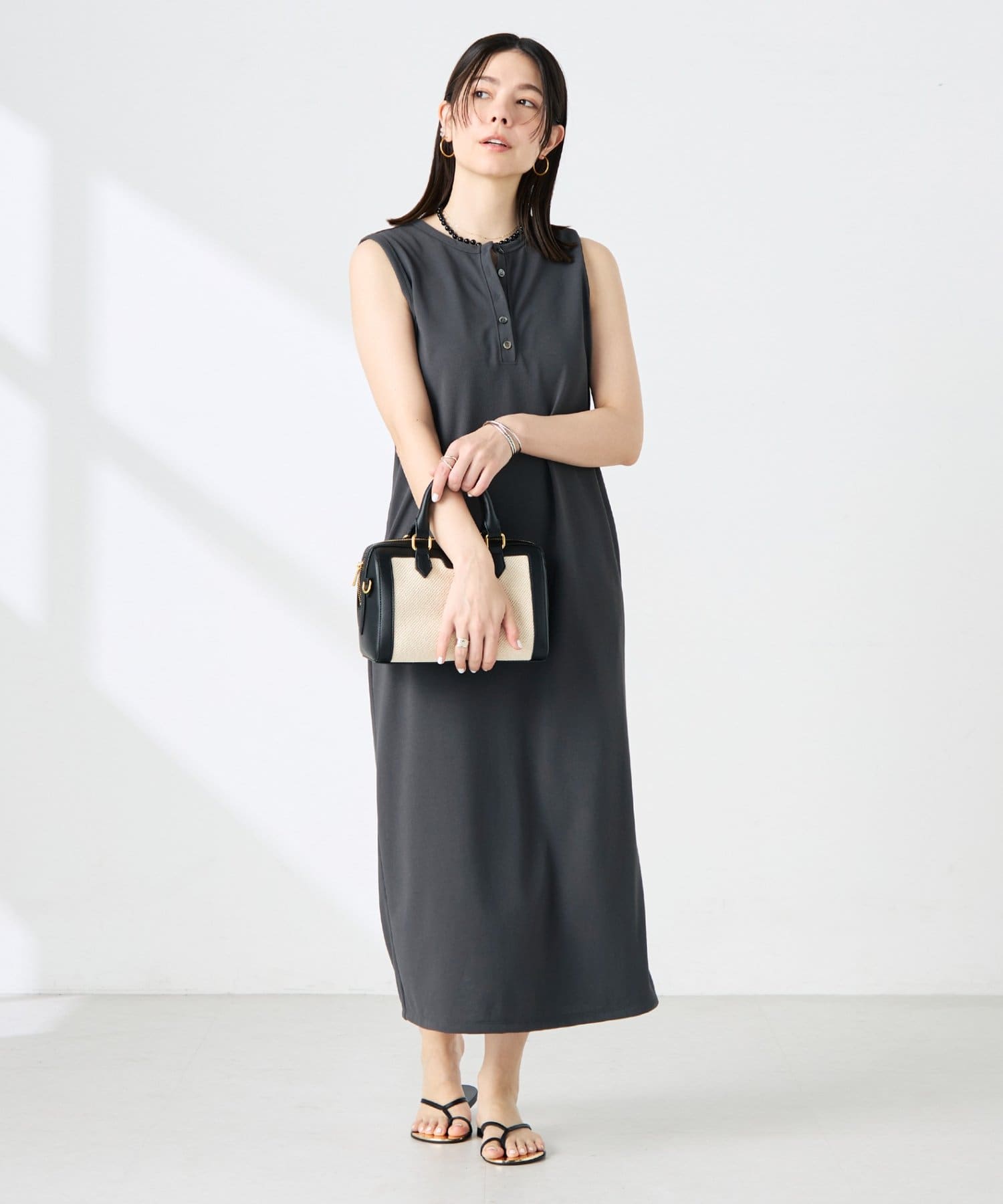 NOLLEY'S(ノーリーズ) 《アンサンブル対応》イージーケアカノコノースリーブヘンリーネックワンピース
