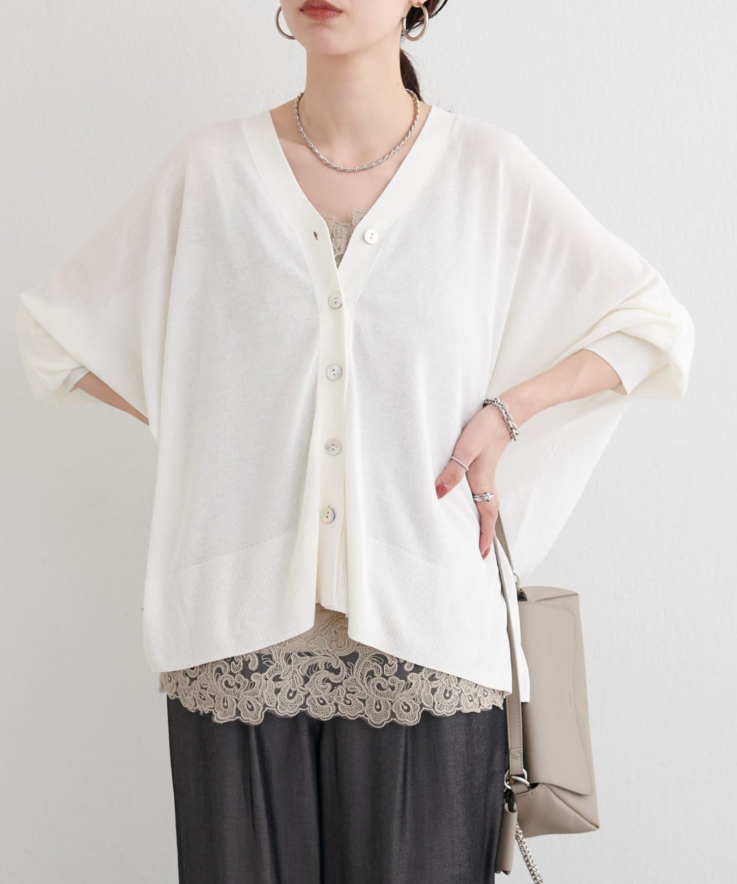 LARUTA(ラルータ) ラメドルマンスリットニットカーディガン