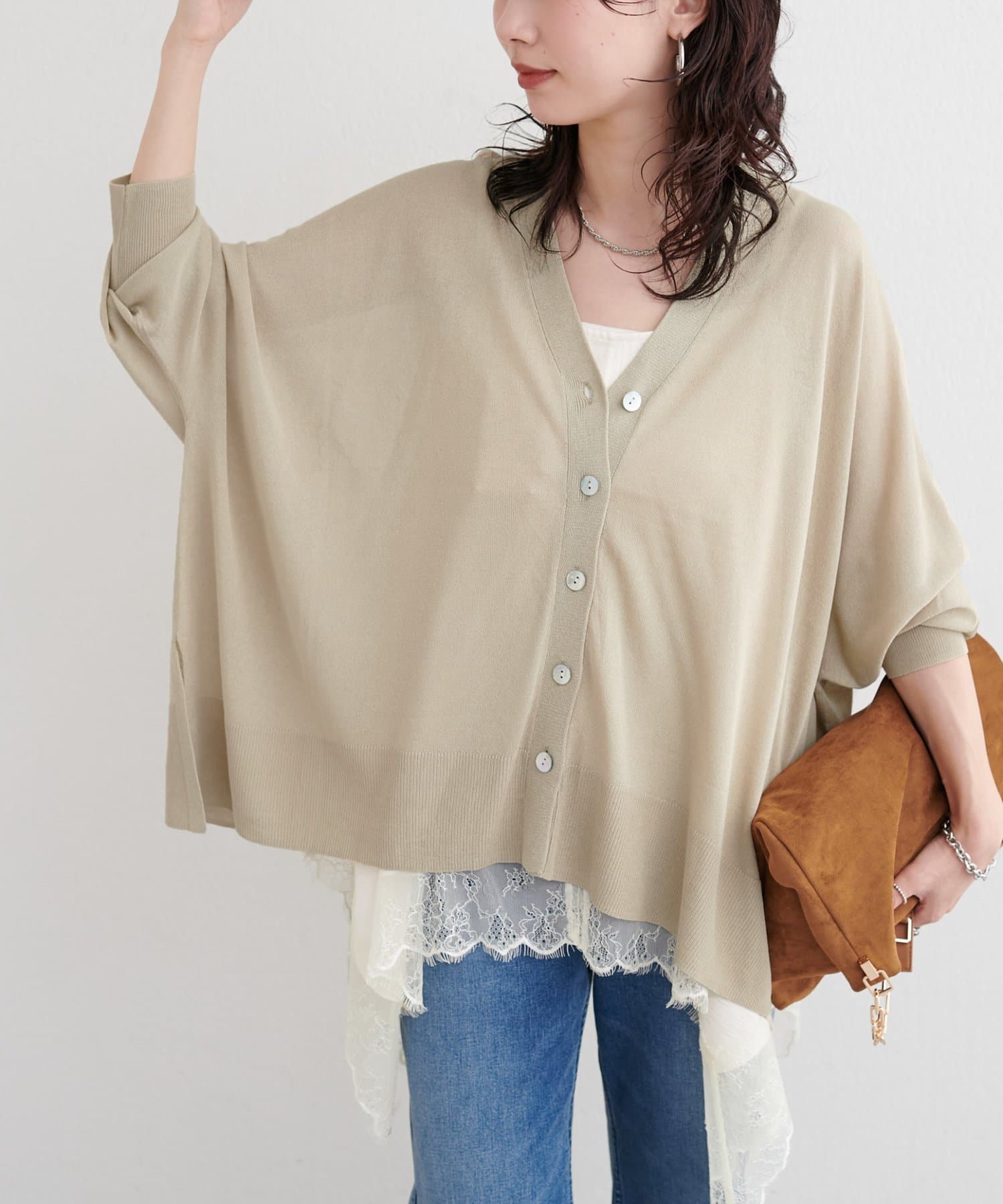 LARUTA(ラルータ) ラメドルマンスリットニットカーディガン