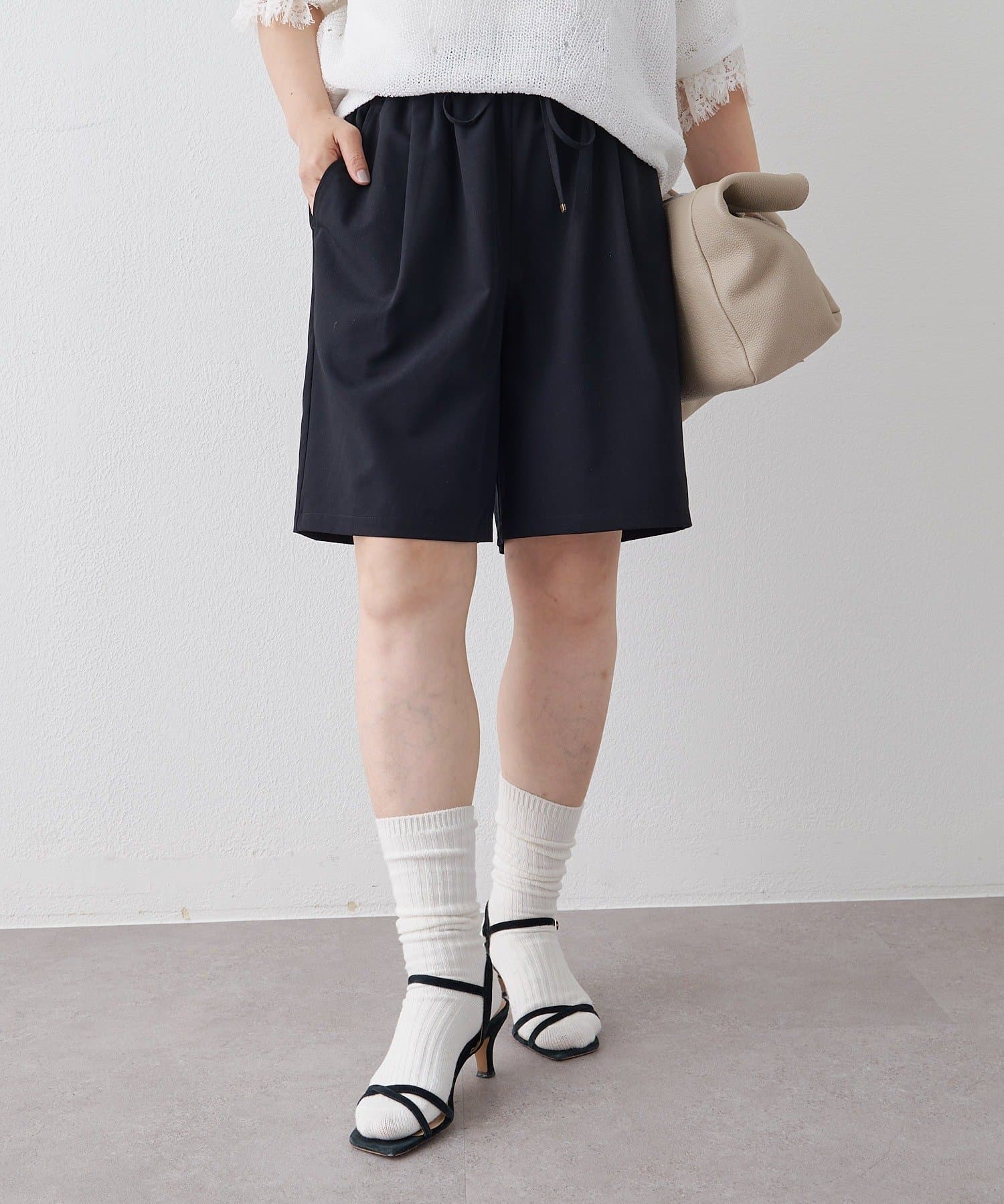 PUAL CE CIN(ピュアルセシン) ウエストドロスト1タックバミューダパンツ