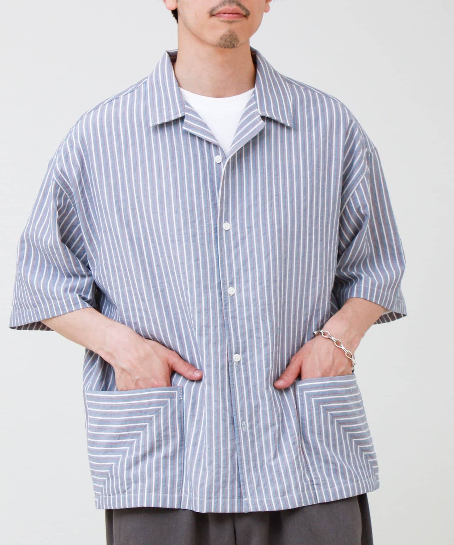 FREDY & GLOSTER(フレディ アンド グロスター) サッカーストライプバイアスポケット ショートスリーブシャツ