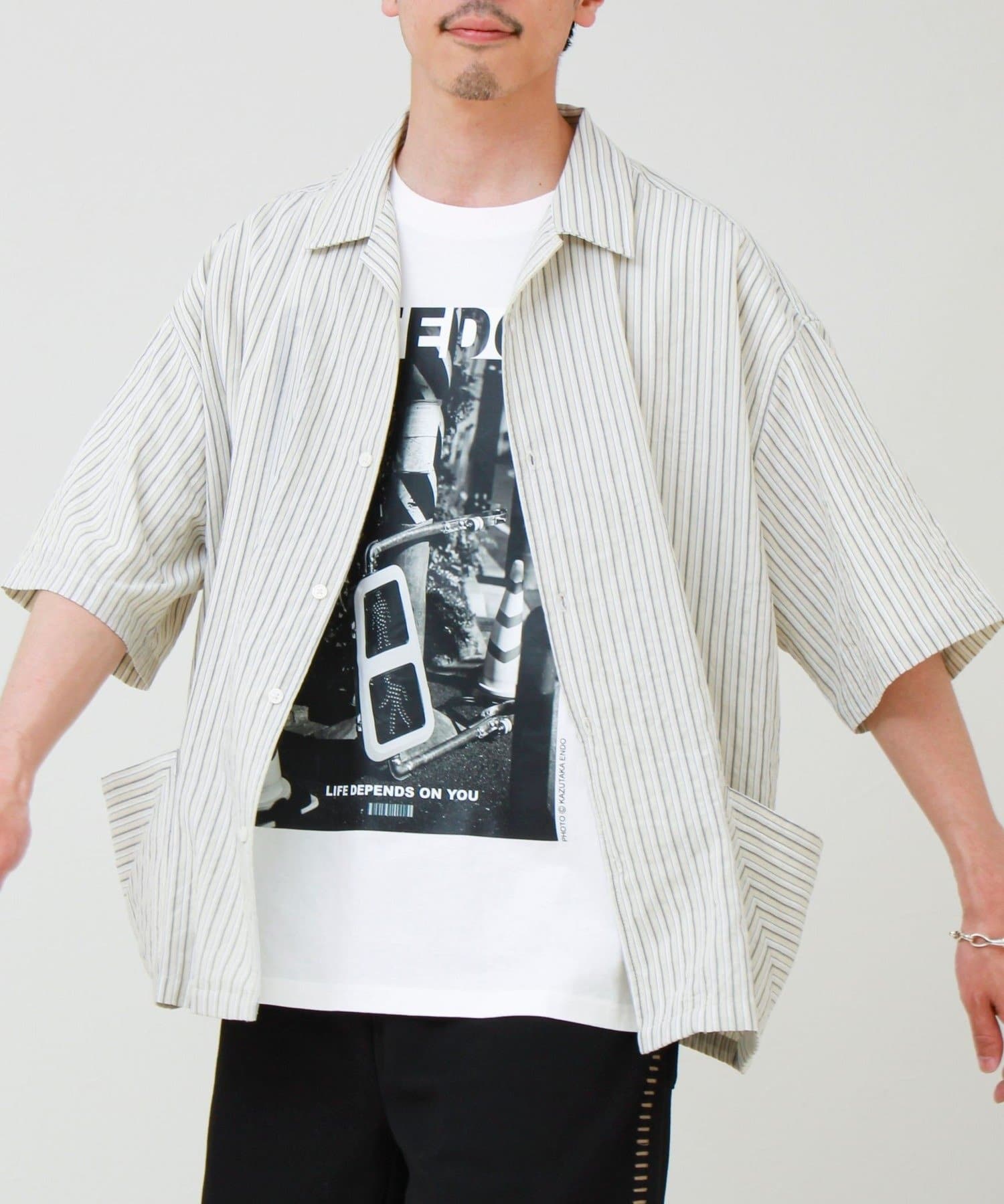 FREDY & GLOSTER(フレディ アンド グロスター) サッカーストライプバイアスポケット ショートスリーブシャツ