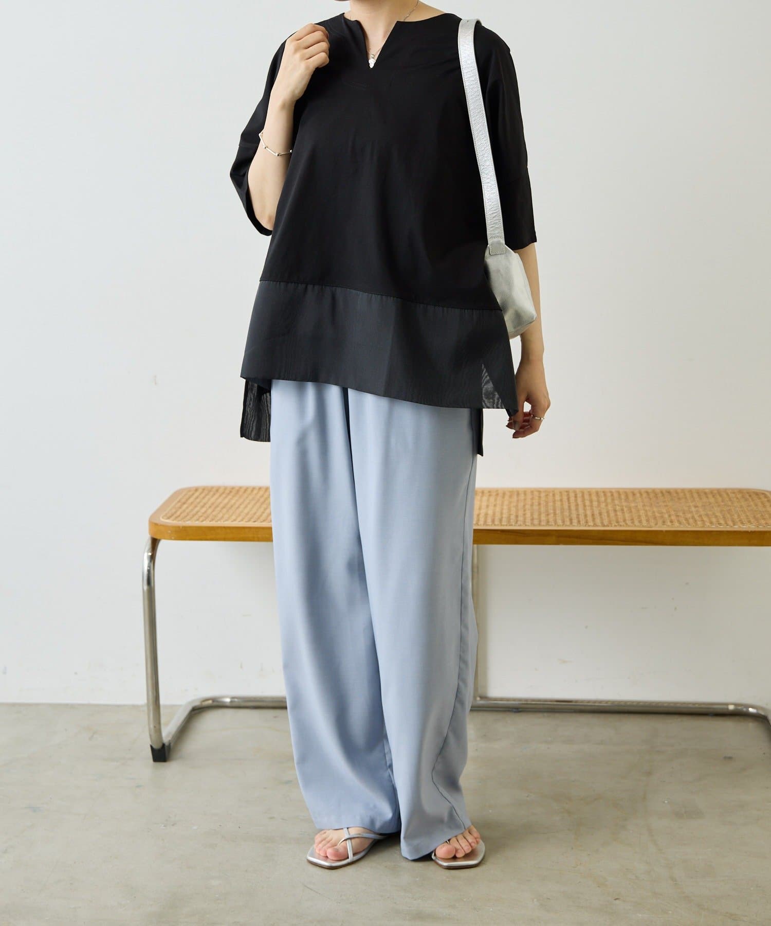 ear PAPILLONNER(イア パピヨネ) 《透け感/体型カバー/リラックス》裾シアーTシャツ26【SUM1 STYLE(スミスタイル)】