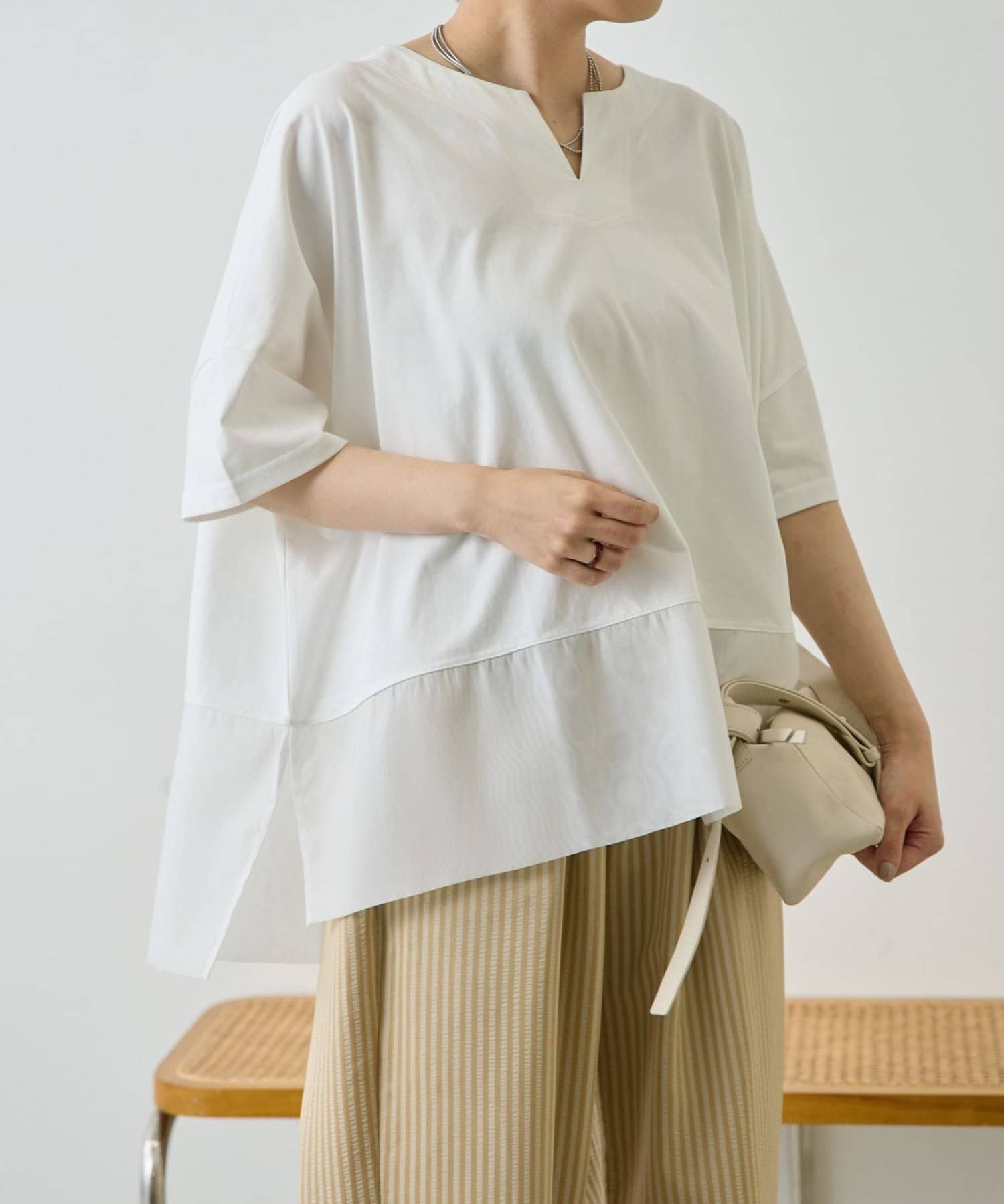 ear PAPILLONNER(イア パピヨネ) 《透け感/体型カバー/リラックス》裾シアーTシャツ26【SUM1 STYLE(スミスタイル)】